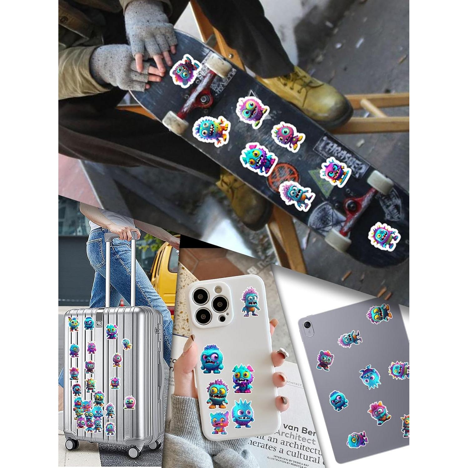 200 Stickers de Monstruos Coloridos Fulvonda Impermeables