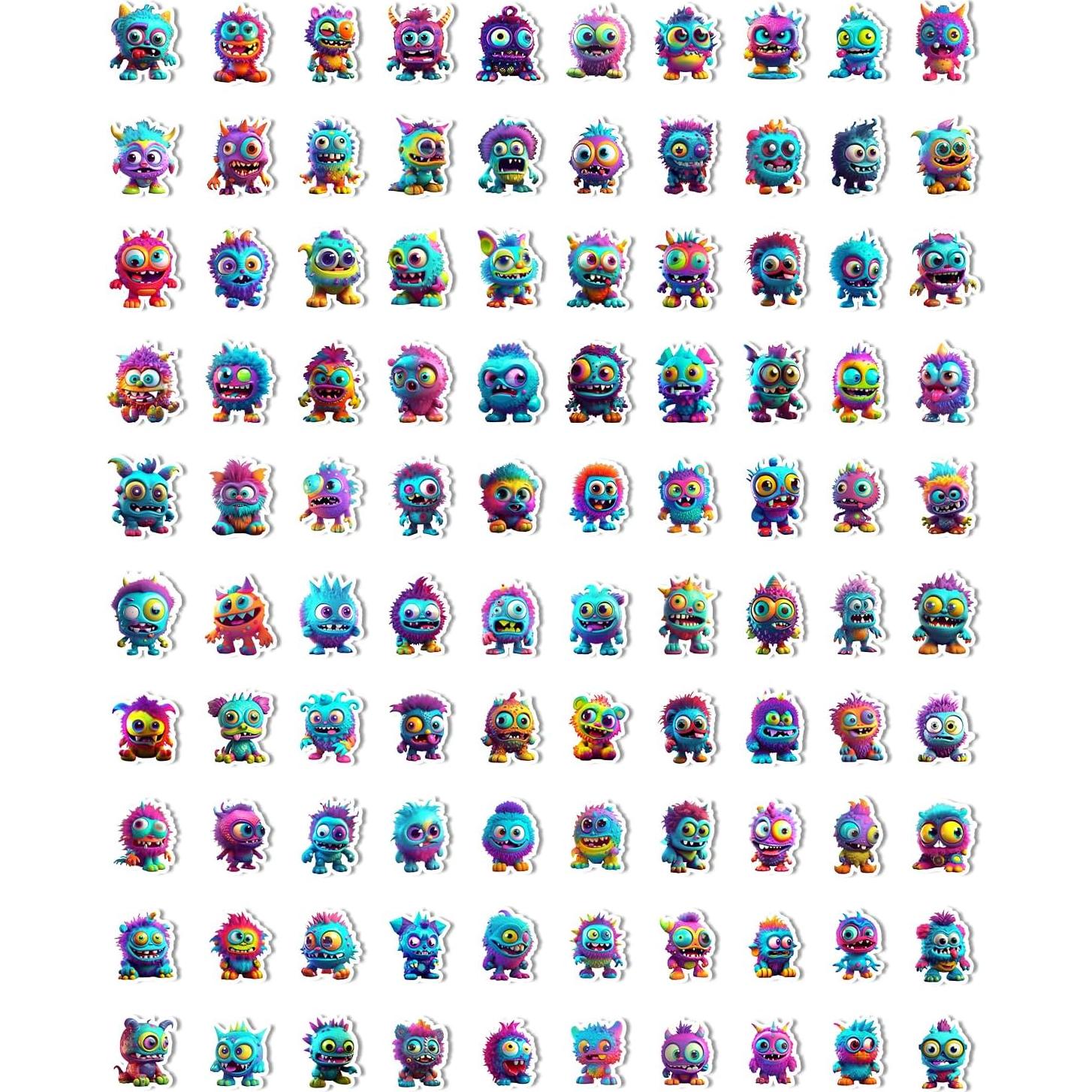 200 Stickers de Monstruos Coloridos Fulvonda Impermeables