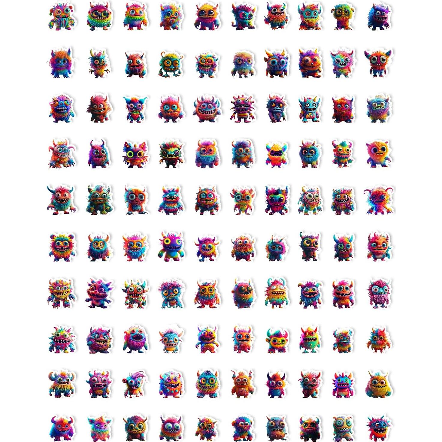 200 Stickers de Monstruos Coloridos Fulvonda Impermeables