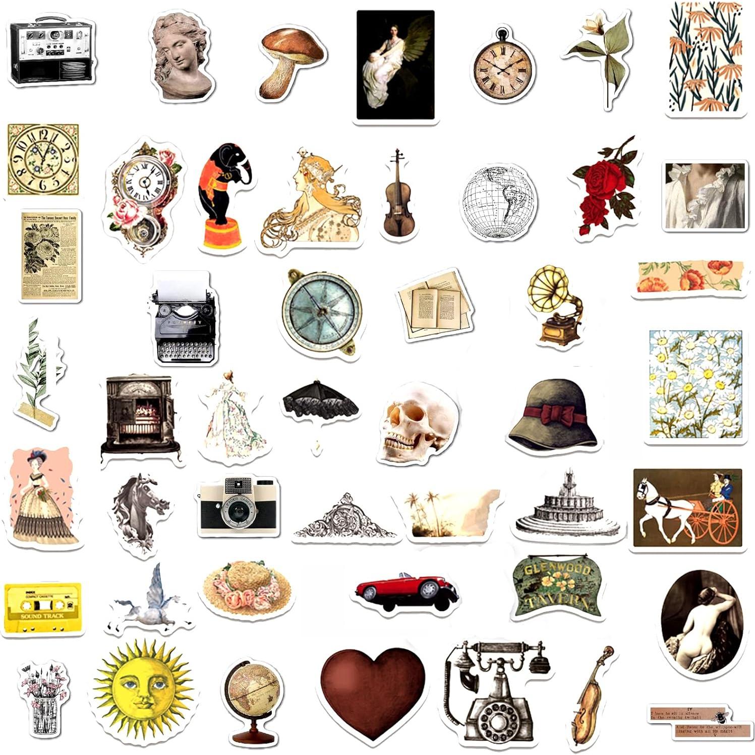 100 Stickers Vintage Impermeables Fbowlsea para Scrapbook