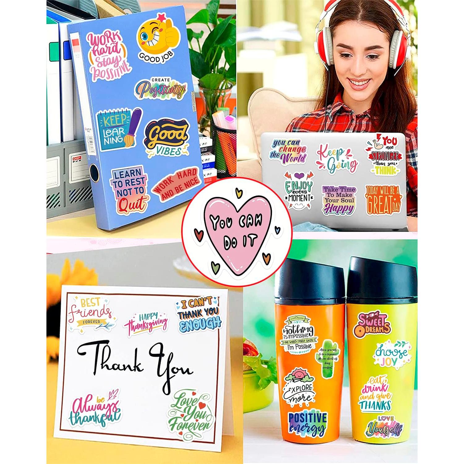 Paquete de 300 Calcomanías Motivacionales BarrelTree - Impermeables