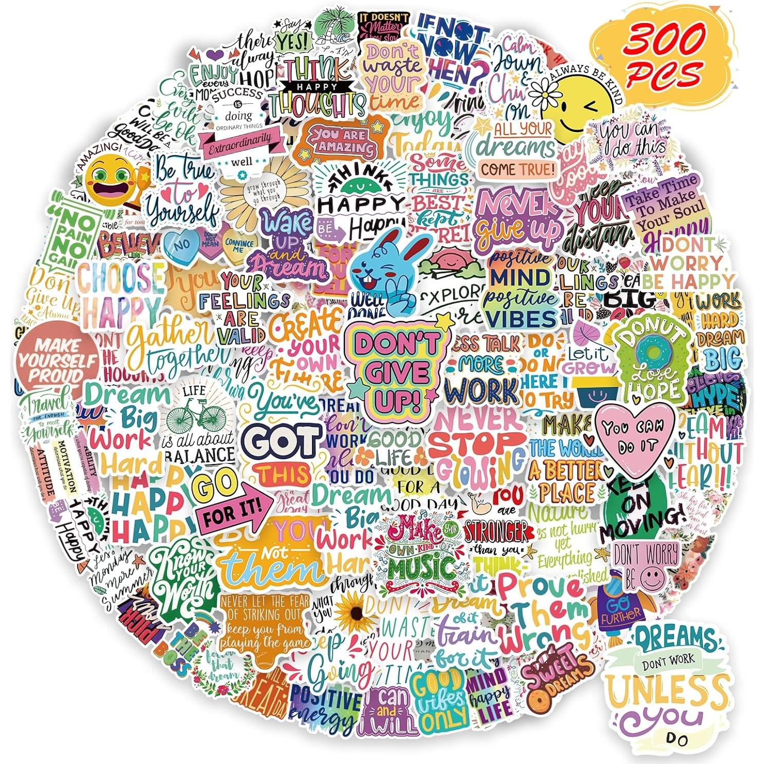 Paquete de 300 Calcomanías Motivacionales BarrelTree - Impermeables