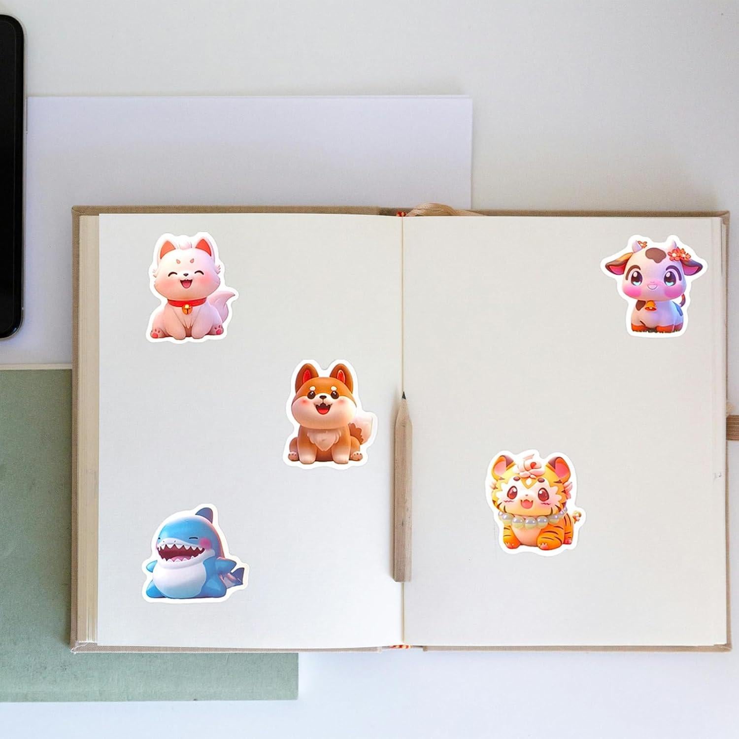 Pegatinas de Animales Kawaii Ychsring - 100 Pcs Vinilo Impermeable