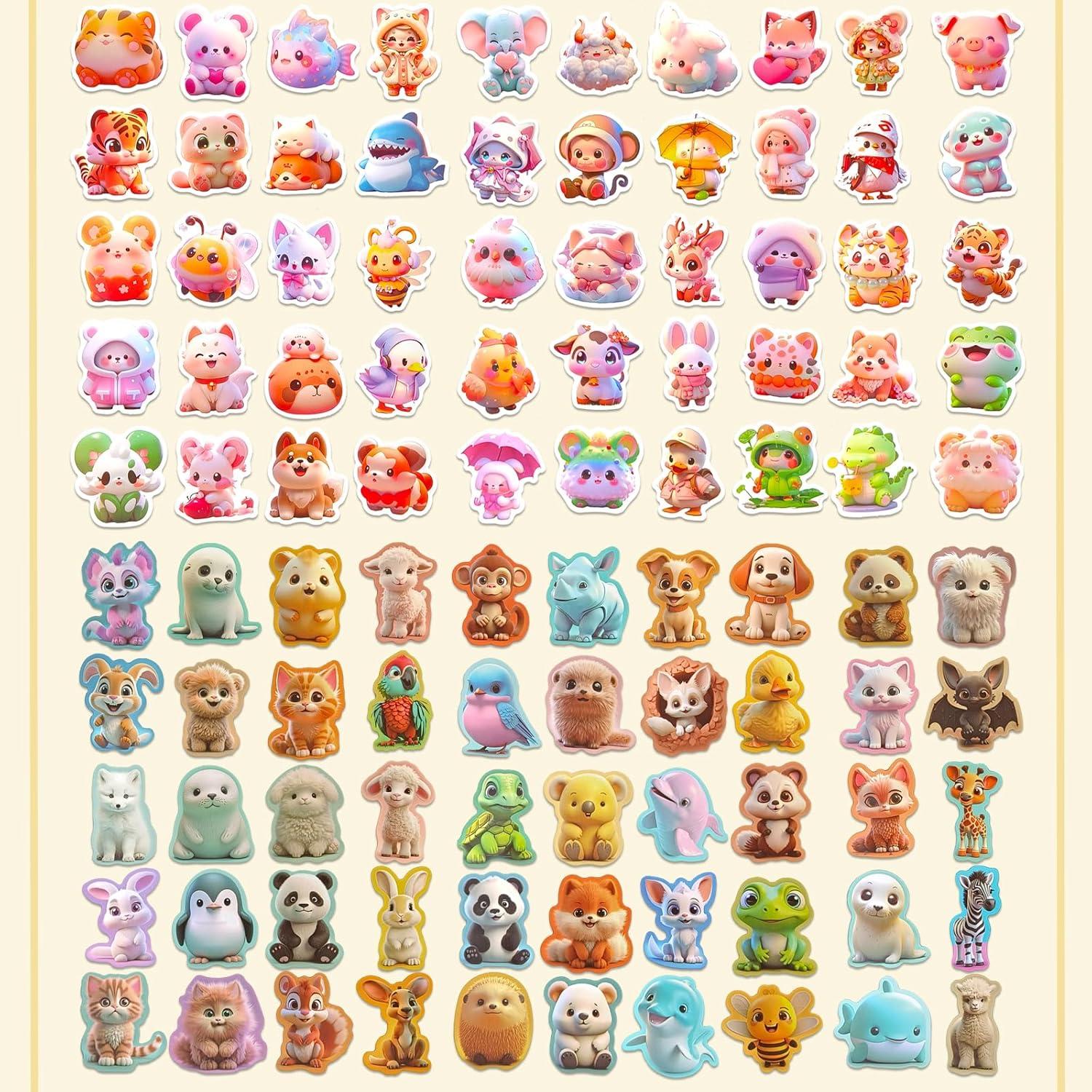 Pegatinas de Animales Kawaii Ychsring - 100 Pcs Vinilo Impermeable
