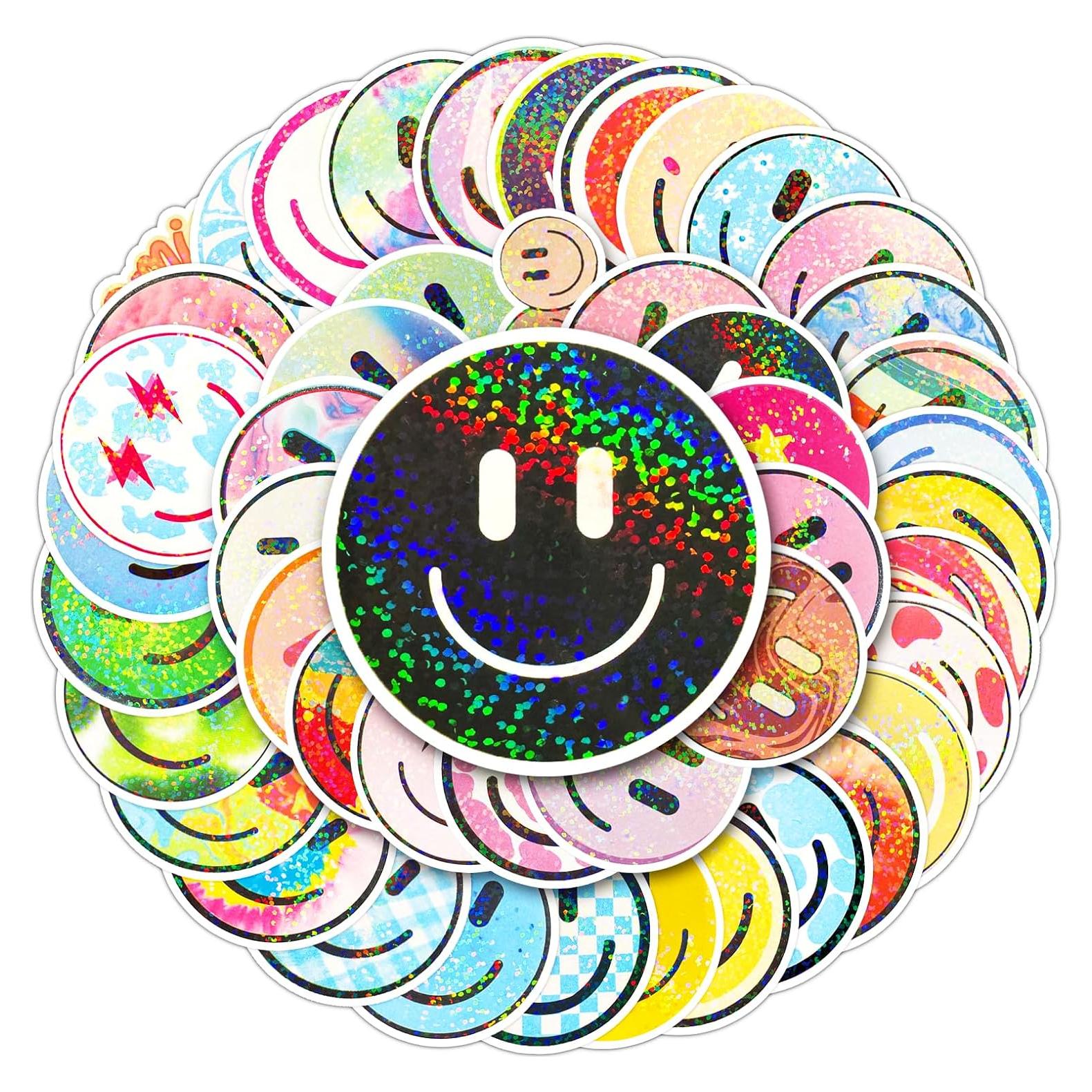 50PCS Pegatinas Brillantes Sonrientes Wercokt - PVC Reutilizables