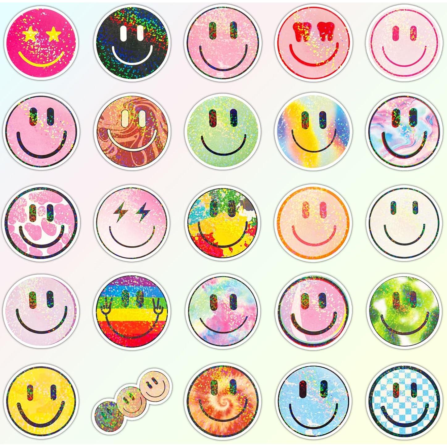 50PCS Pegatinas Brillantes Sonrientes Wercokt - PVC Reutilizables