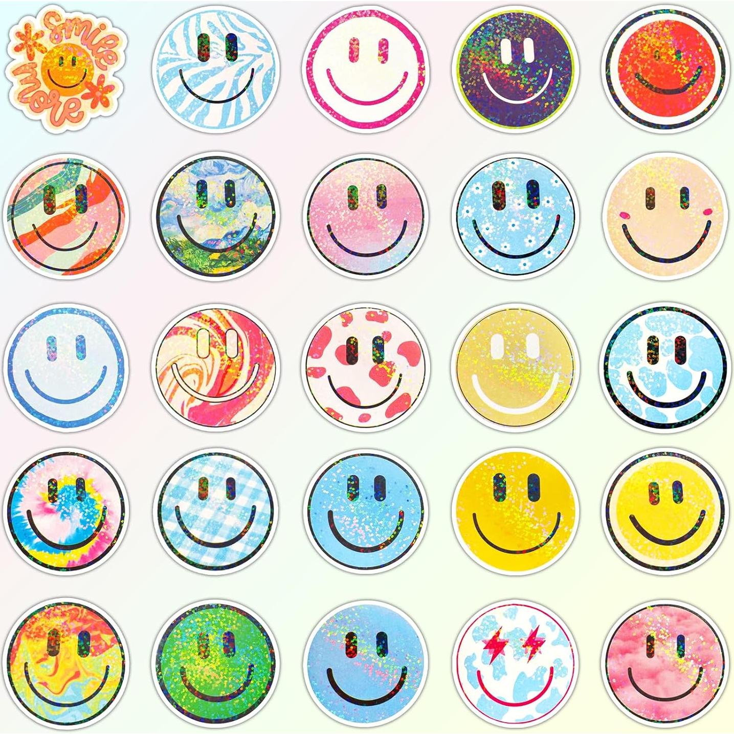 50PCS Pegatinas Brillantes Sonrientes Wercokt - PVC Reutilizables