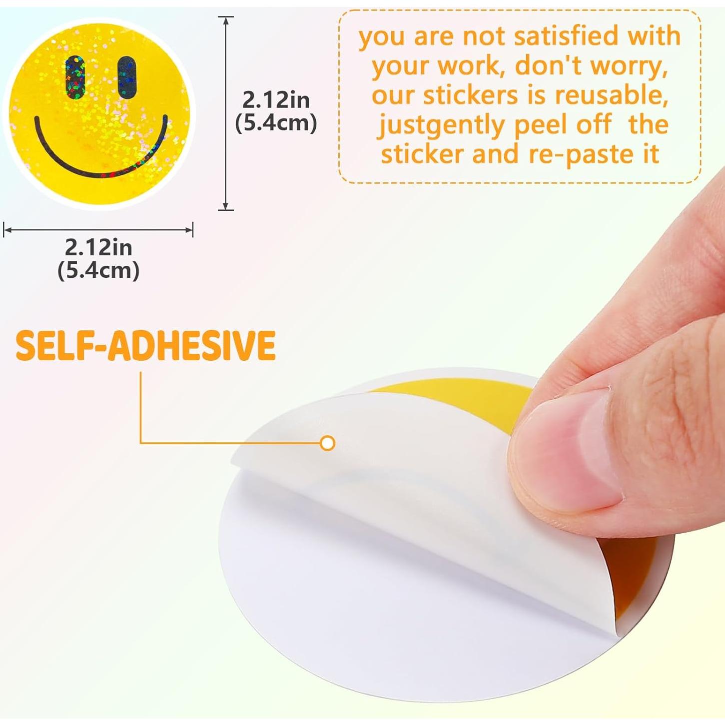 50PCS Pegatinas Brillantes Sonrientes Wercokt - PVC Reutilizables