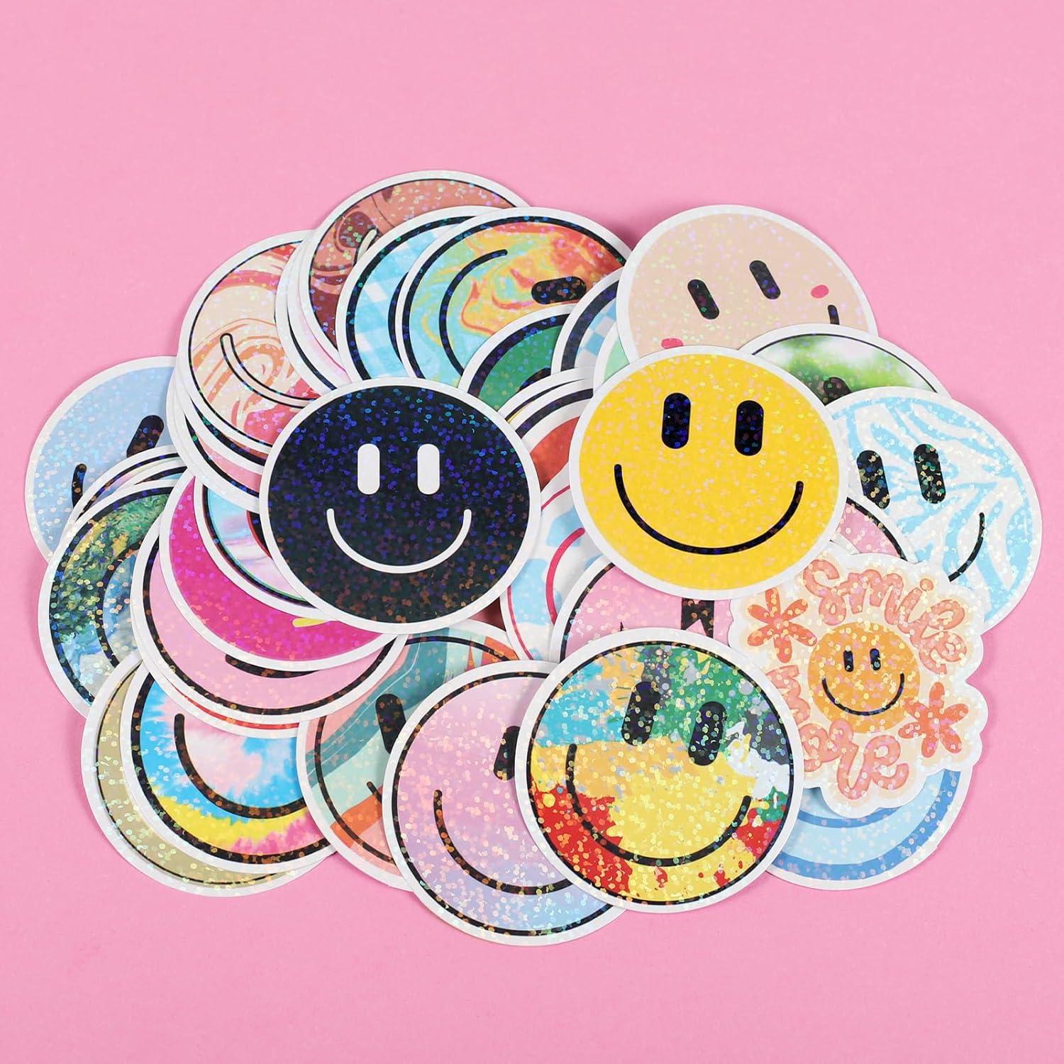 50PCS Pegatinas Brillantes Sonrientes Wercokt - PVC Reutilizables