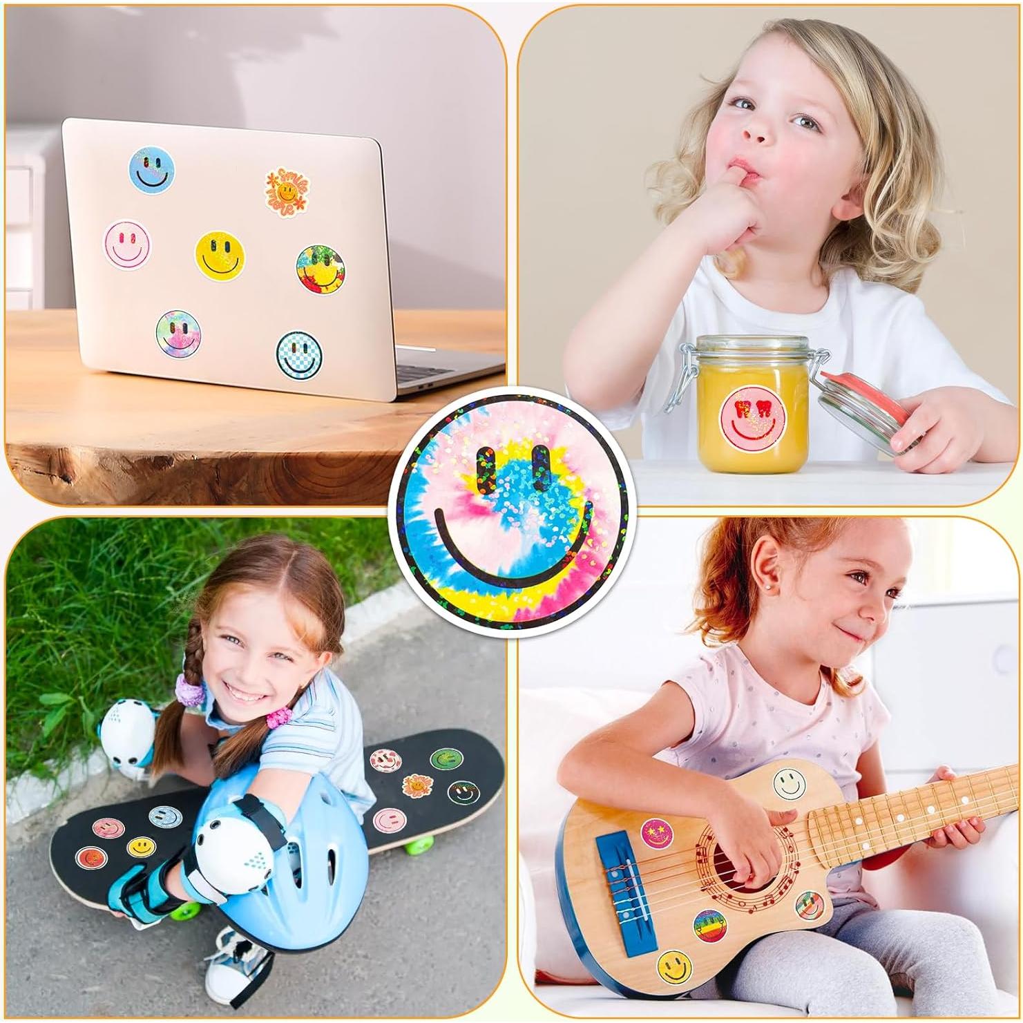 50PCS Pegatinas Brillantes Sonrientes Wercokt - PVC Reutilizables