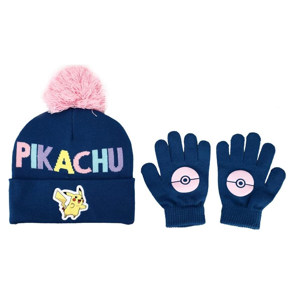 Conjunto gorro y guantes Pokemon Pikachu niños azul marino