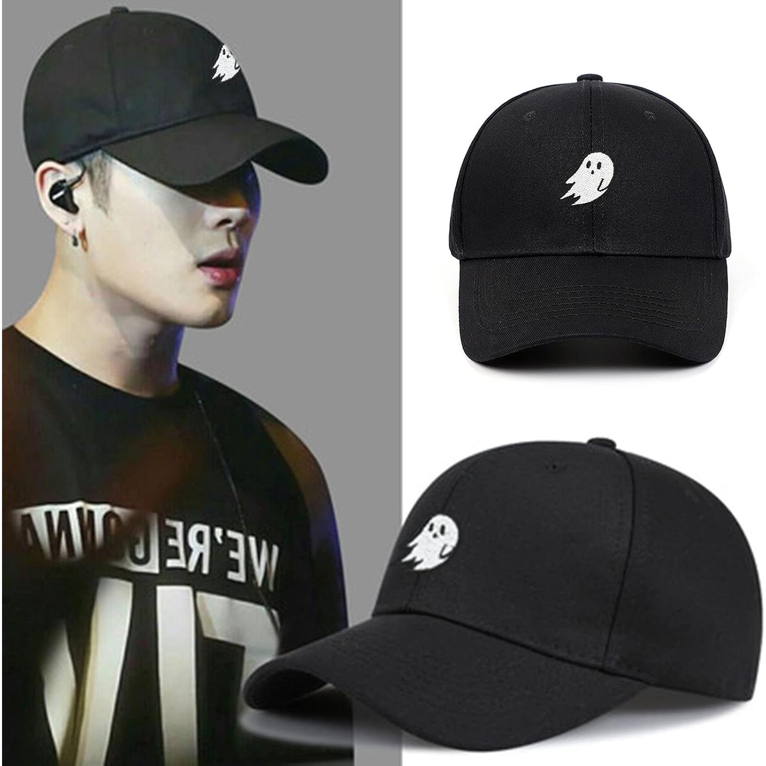 Gorra de béisbol bordada Algodón Unisex Fantasma Negro