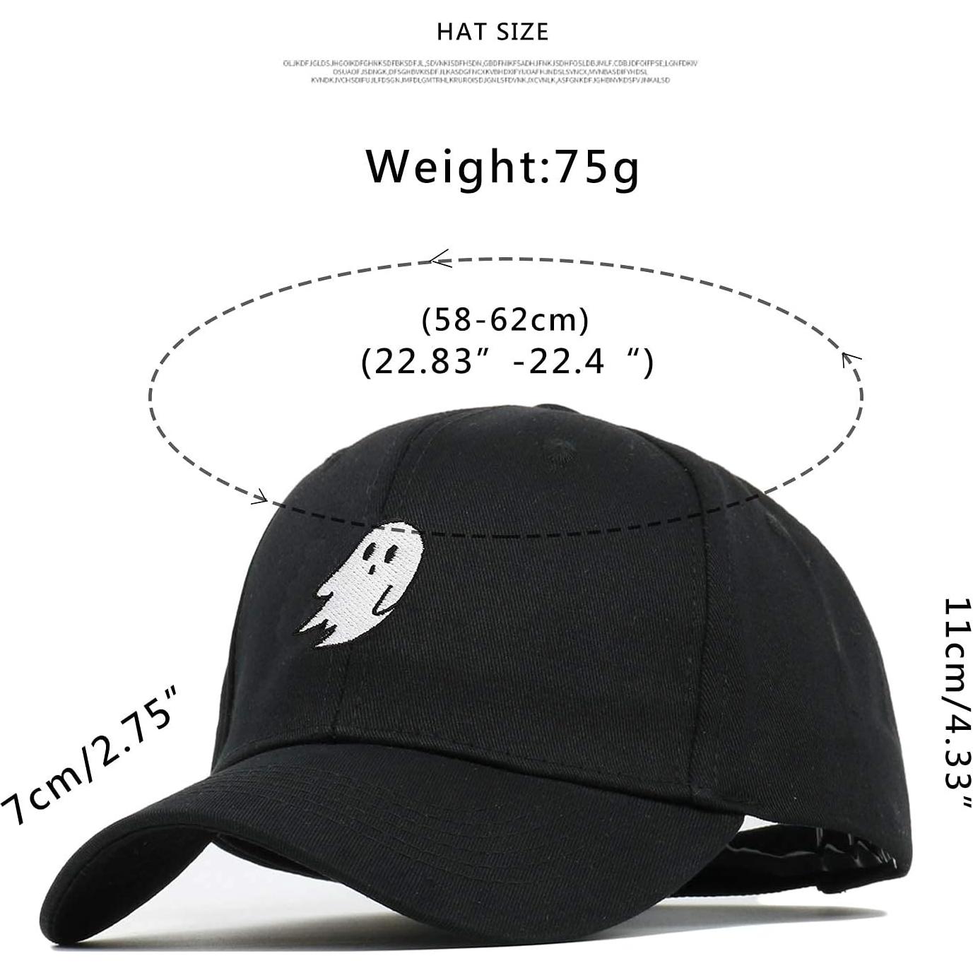 Gorra de béisbol bordada Algodón Unisex Fantasma Negro