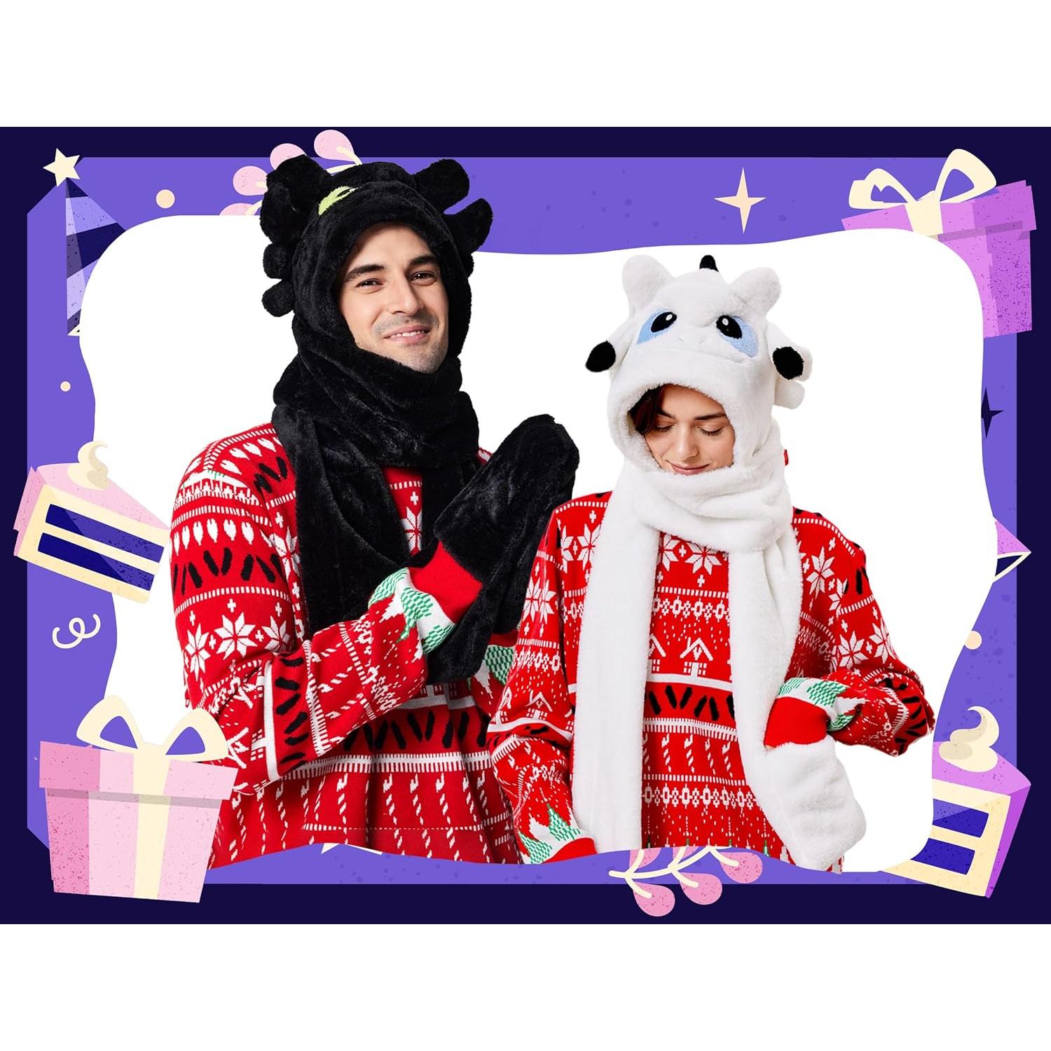 Conjunto Gorro, Bufanda y Guantes Dragón de Felpa 3 en 1