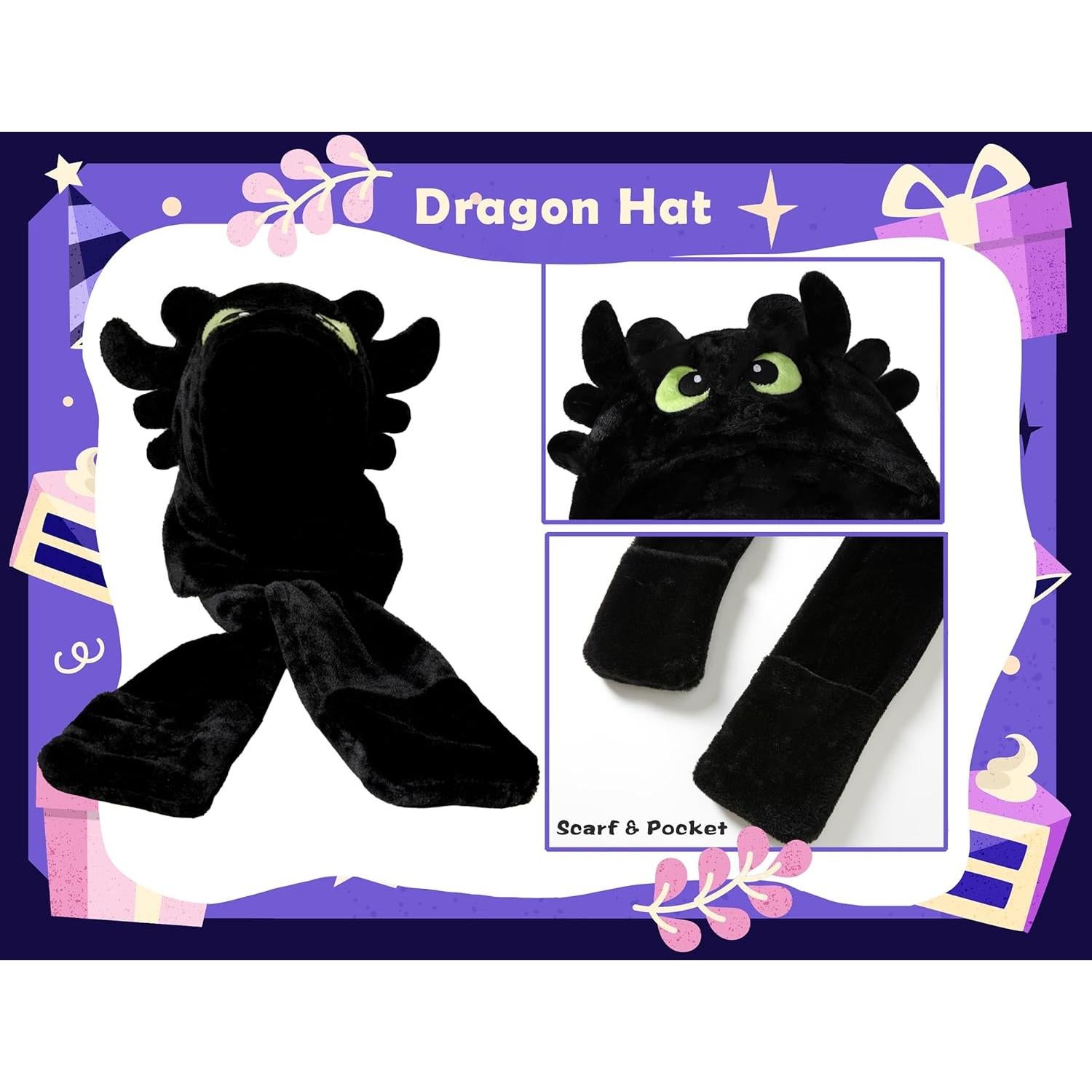 Conjunto Gorro, Bufanda y Guantes Dragón de Felpa 3 en 1