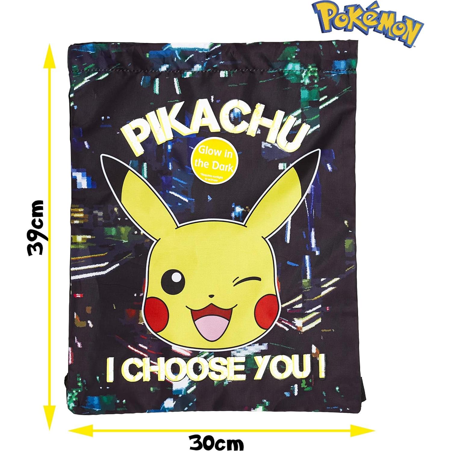 Bolsa de Cuerda Pokemon Pikachu Negra Brillante 39x30cm