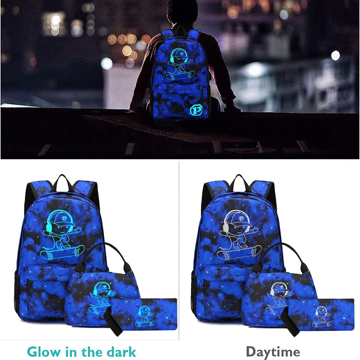 Mochila Escolar Luminosa Pawsky para Laptop 15.4" Azul