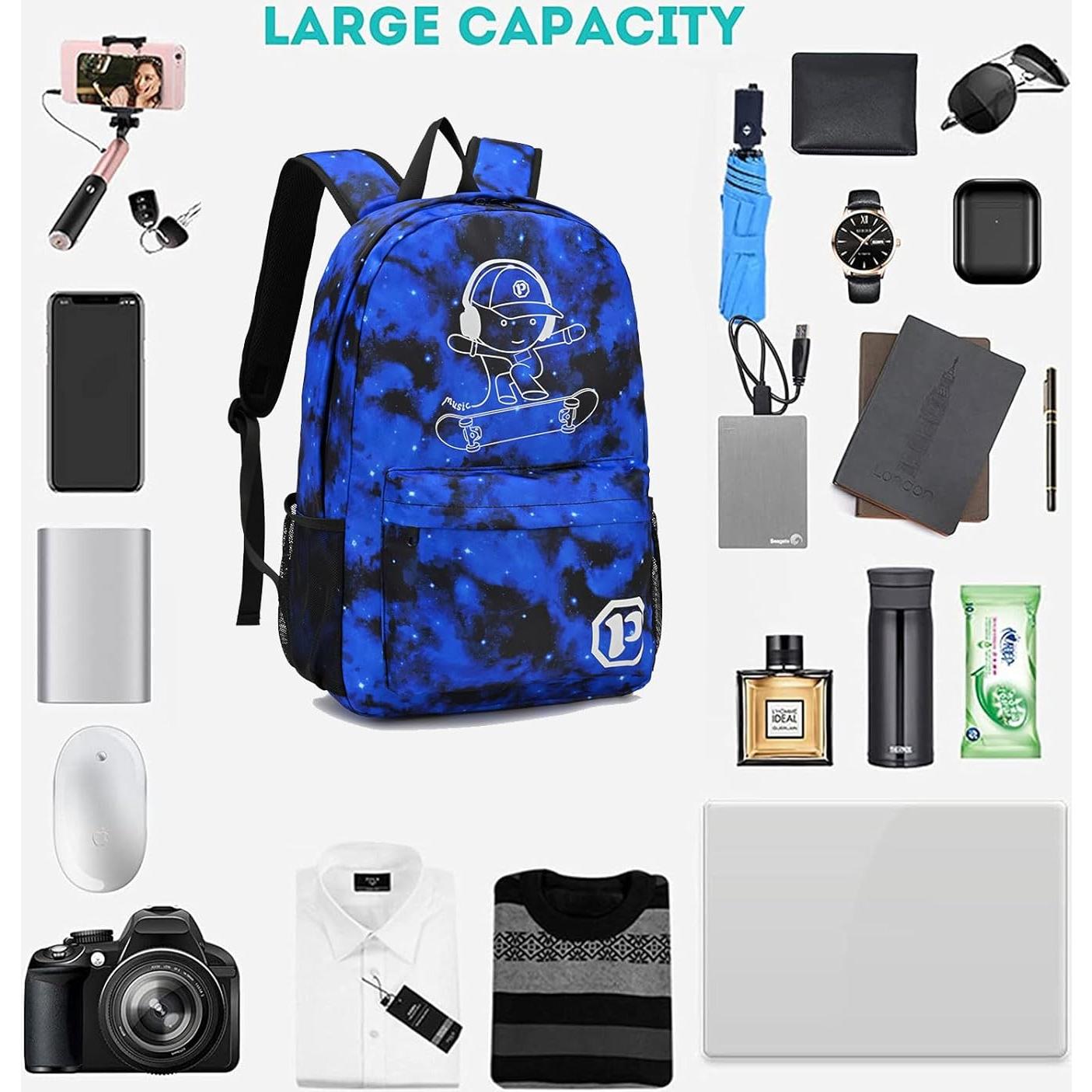 Mochila Escolar Luminosa Pawsky para Laptop 15.4" Azul