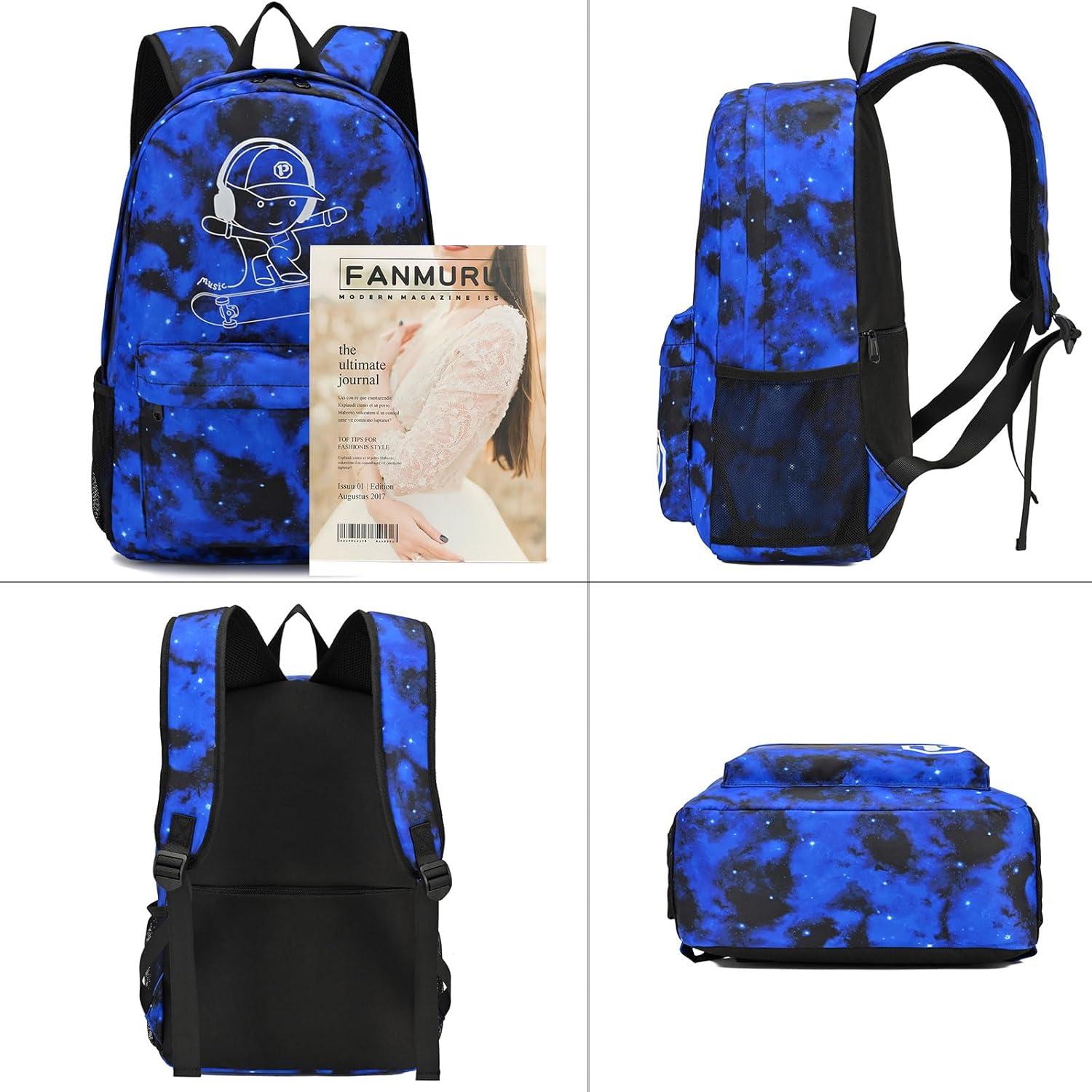 Mochila Escolar Luminosa Pawsky para Laptop 15.4" Azul