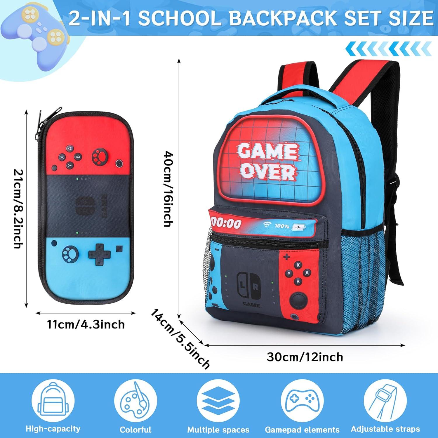 Mochila Escolar Gamer Niños 16 Pulgadas con Estuche