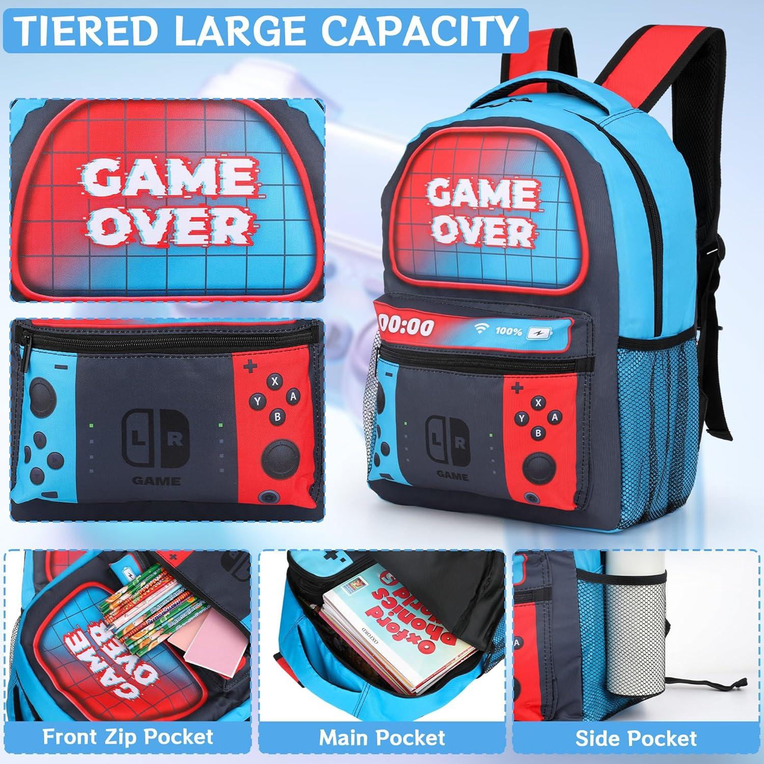 Mochila Escolar Gamer Niños 16 Pulgadas con Estuche