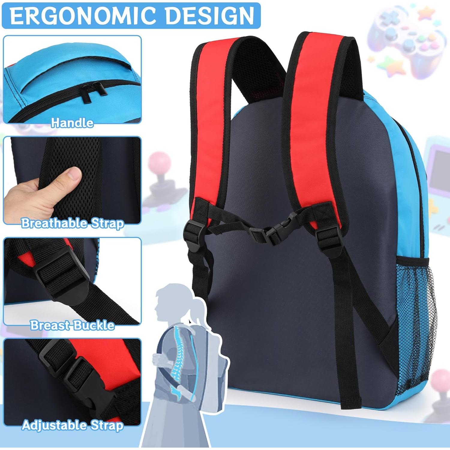 Mochila Escolar Gamer Niños 16 Pulgadas con Estuche