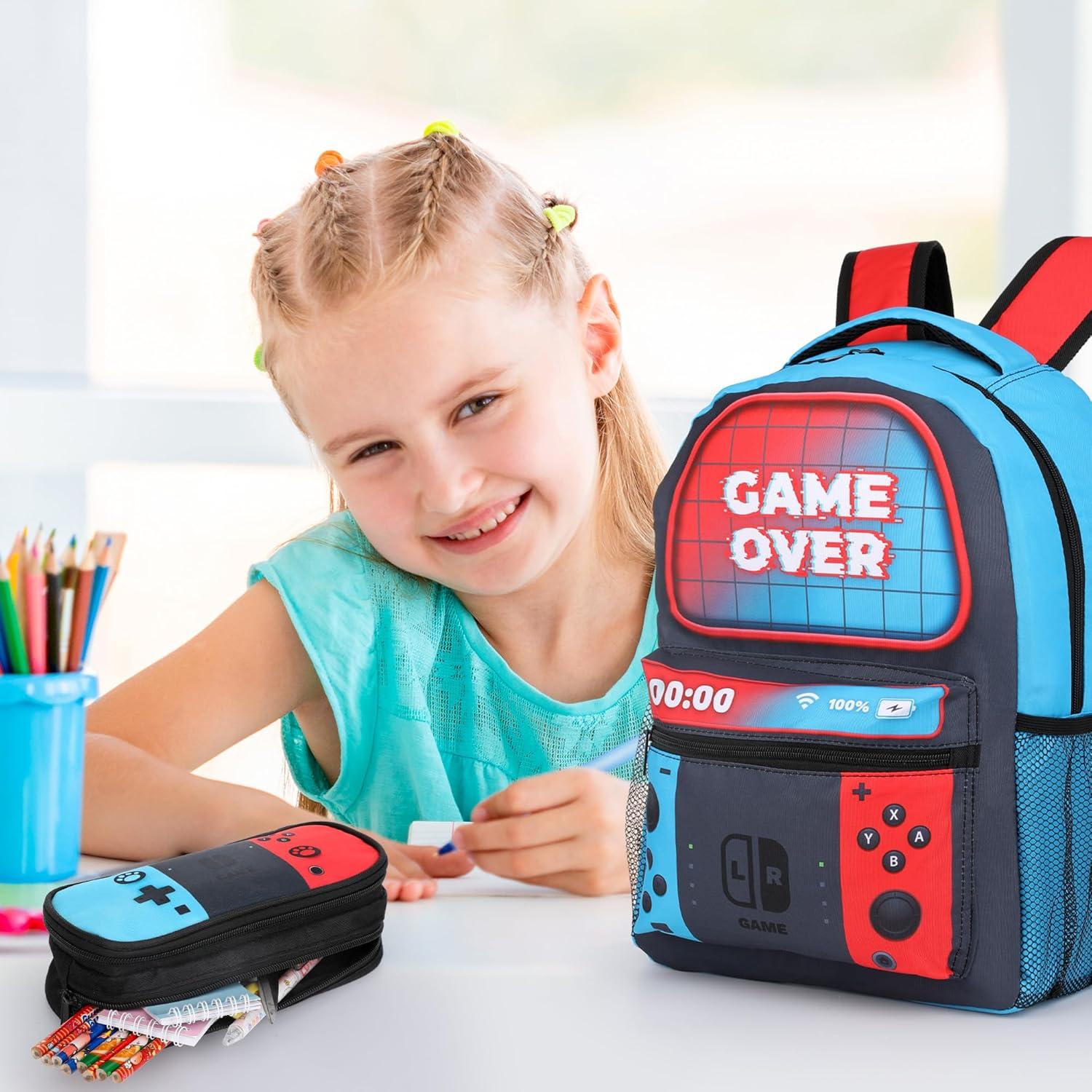 Mochila Escolar Gamer Niños 16 Pulgadas con Estuche