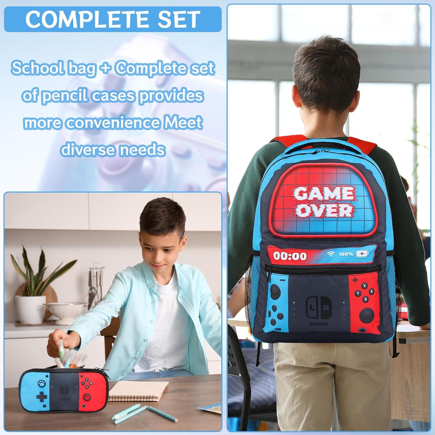 Mochila Escolar Gamer Niños 16 Pulgadas con Estuche