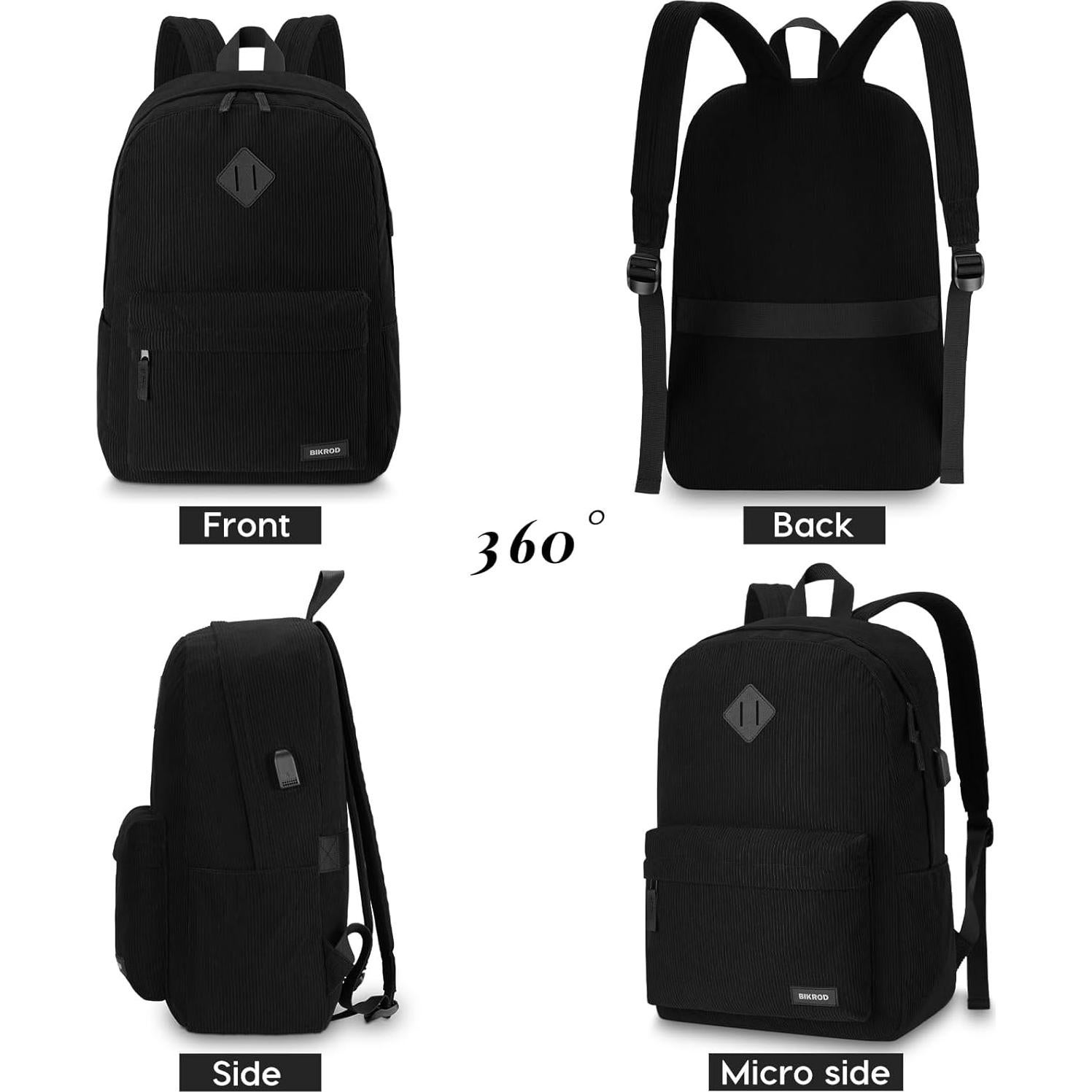 Mochila Escolar Terciopelo BIKROD Negra 30L Unisex