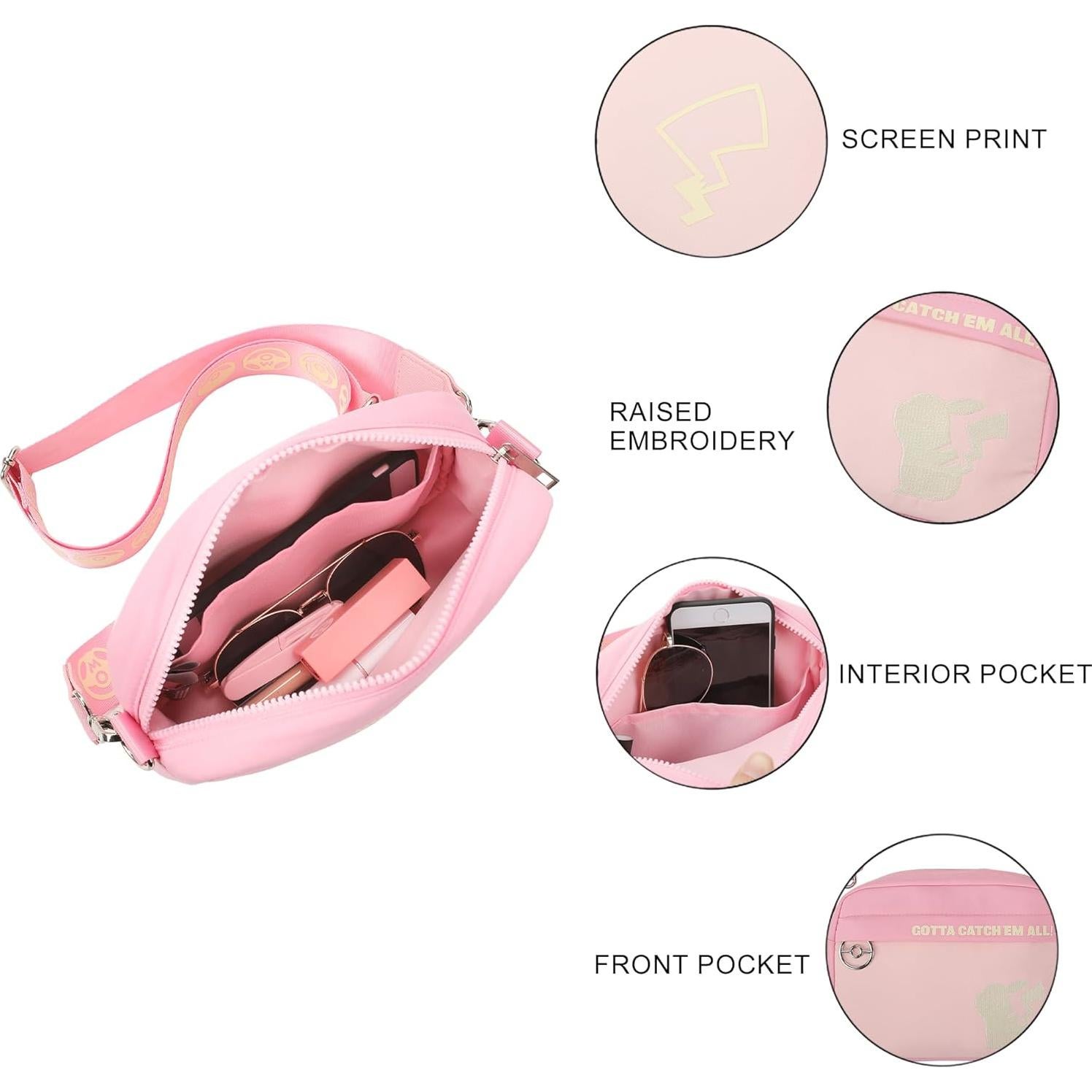 Bolsa Cruzada Rosa Pokémon Pikachu 17.78x12.7 cm