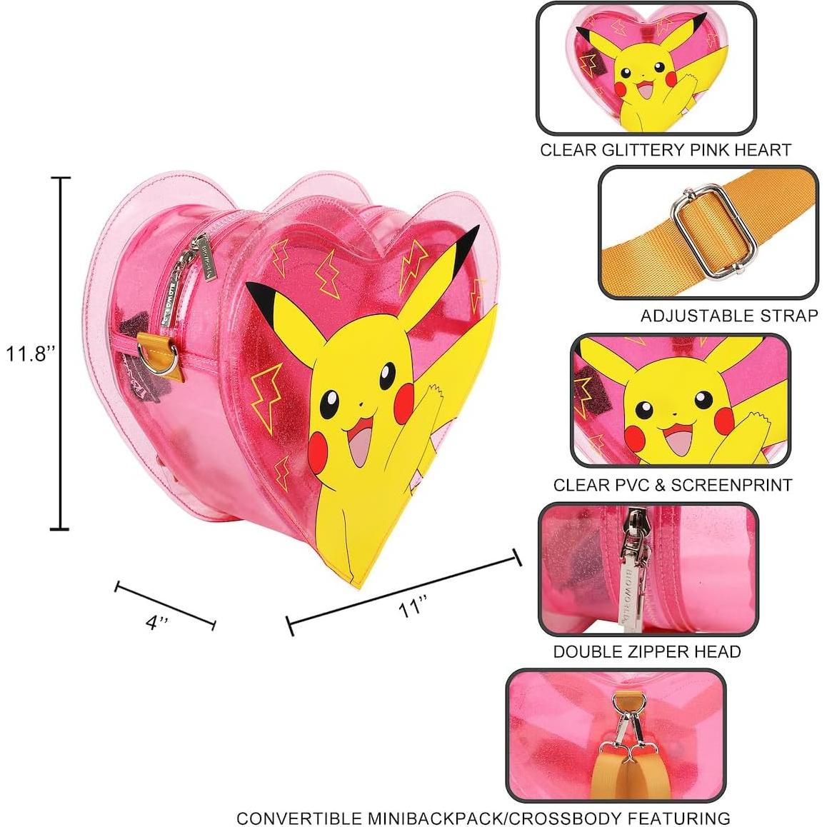 Mochila Transparente Rosa Corazón Pikachu 30 cm Pokemon