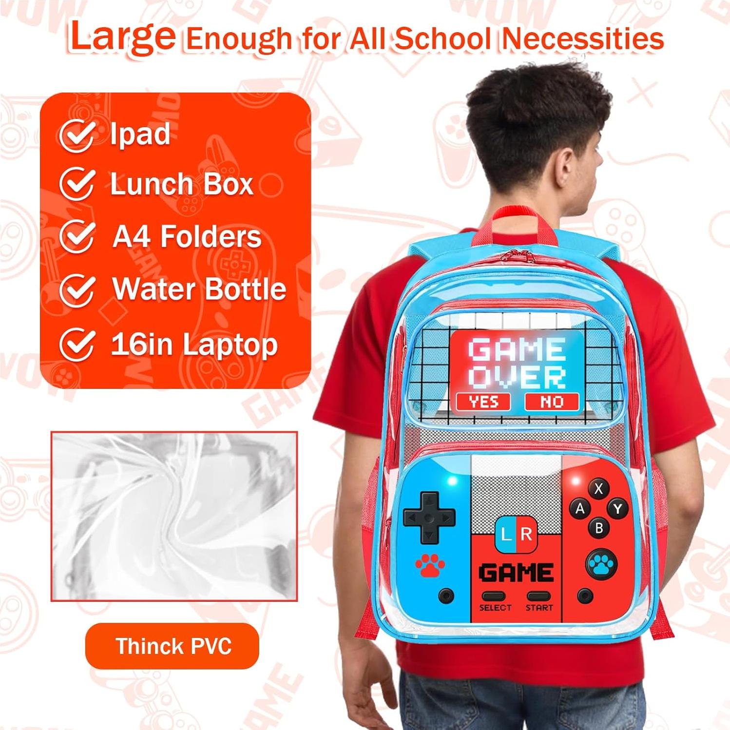 Mochila Transparente SHPMXUPW 3PCS para Niños y Niñas Gamer