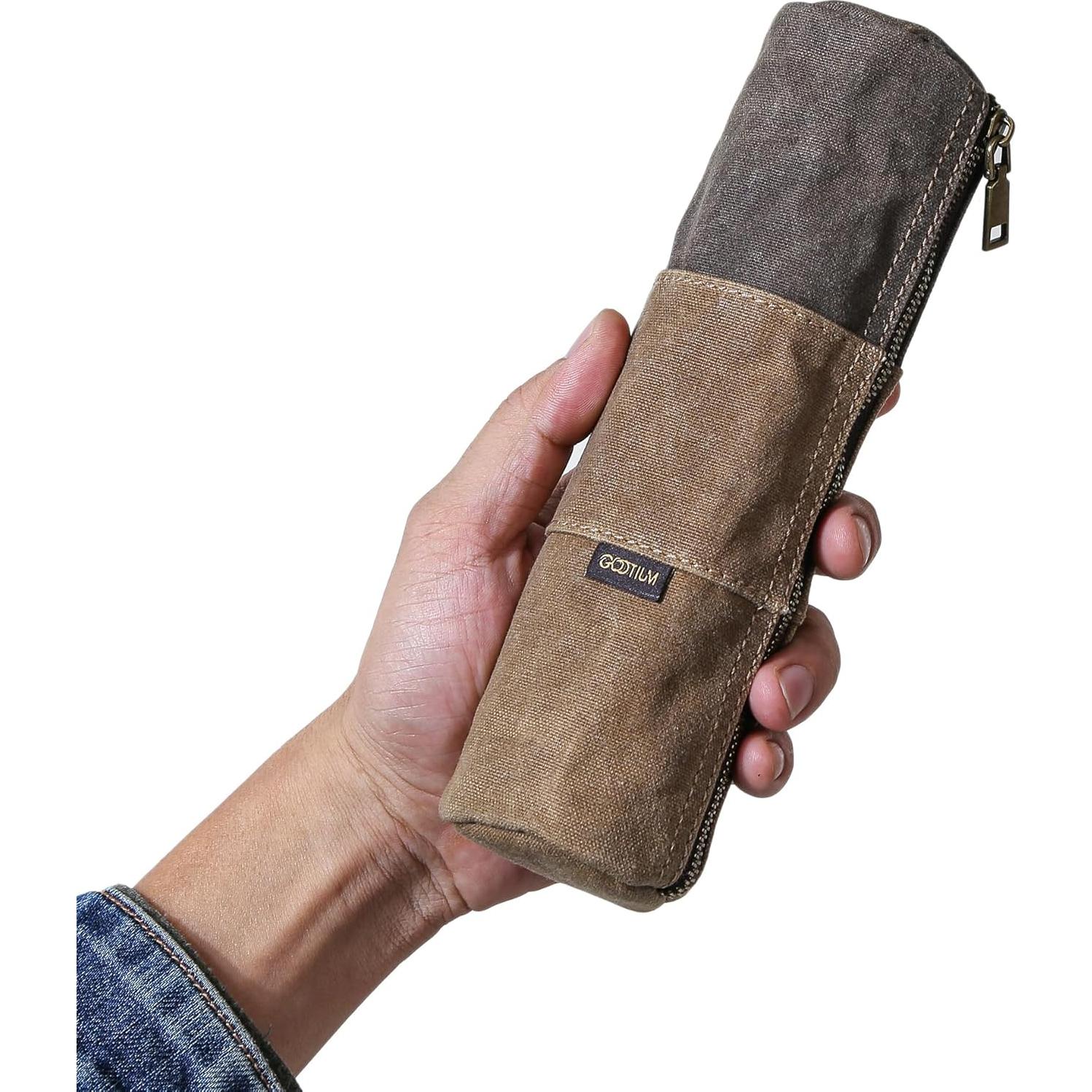 Estuche de Lápices Gootium de Lona Encerada Marrón 20.3x5.1cm