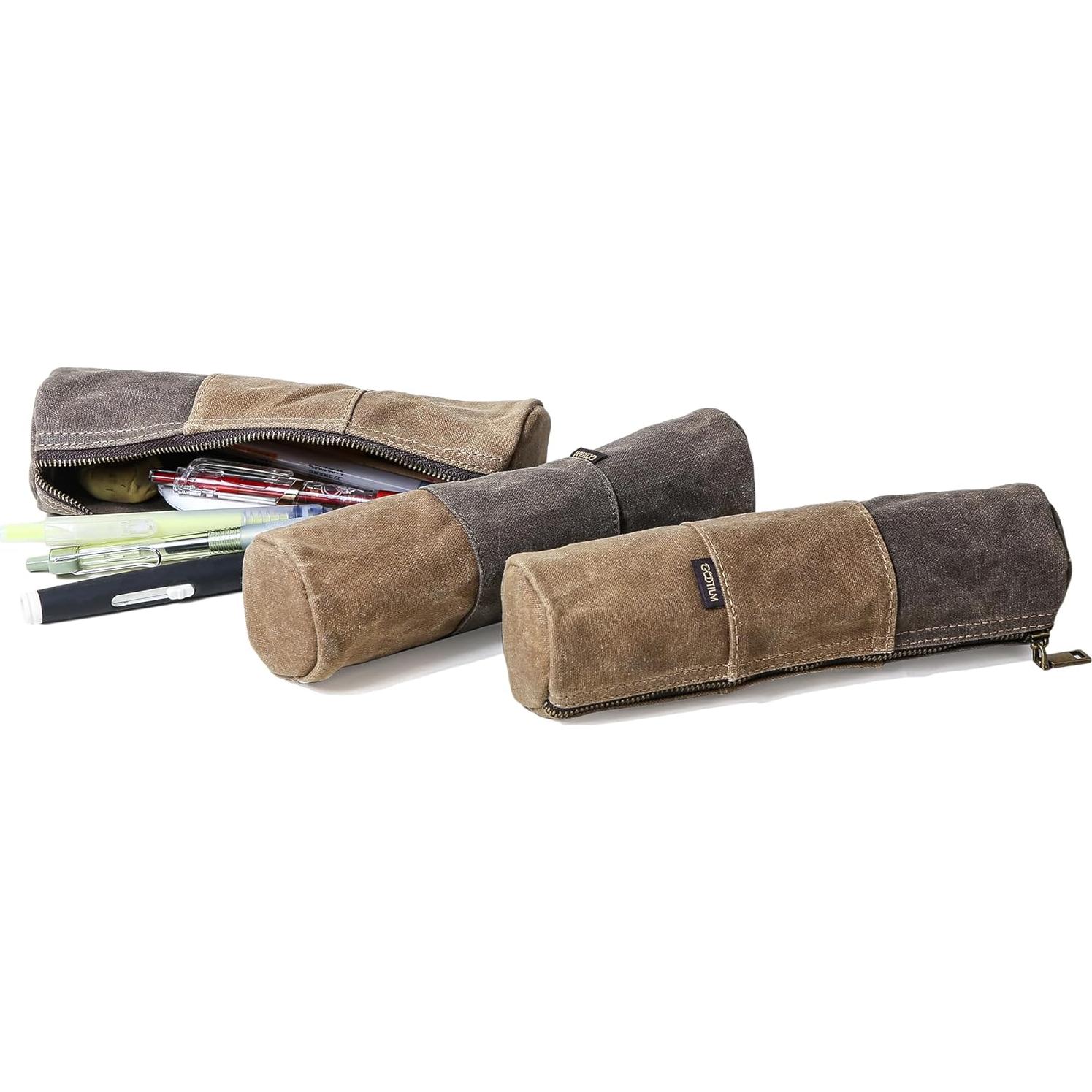 Estuche de Lápices Gootium de Lona Encerada Marrón 20.3x5.1cm