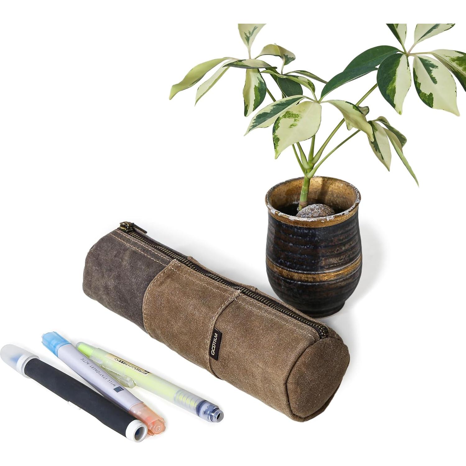 Estuche de Lápices Gootium de Lona Encerada Marrón 20.3x5.1cm