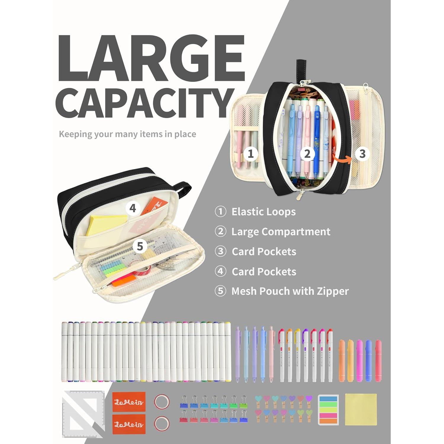 Estuche de Lápices Grande SUNEE Negro Kawaii 3 Compartimentos