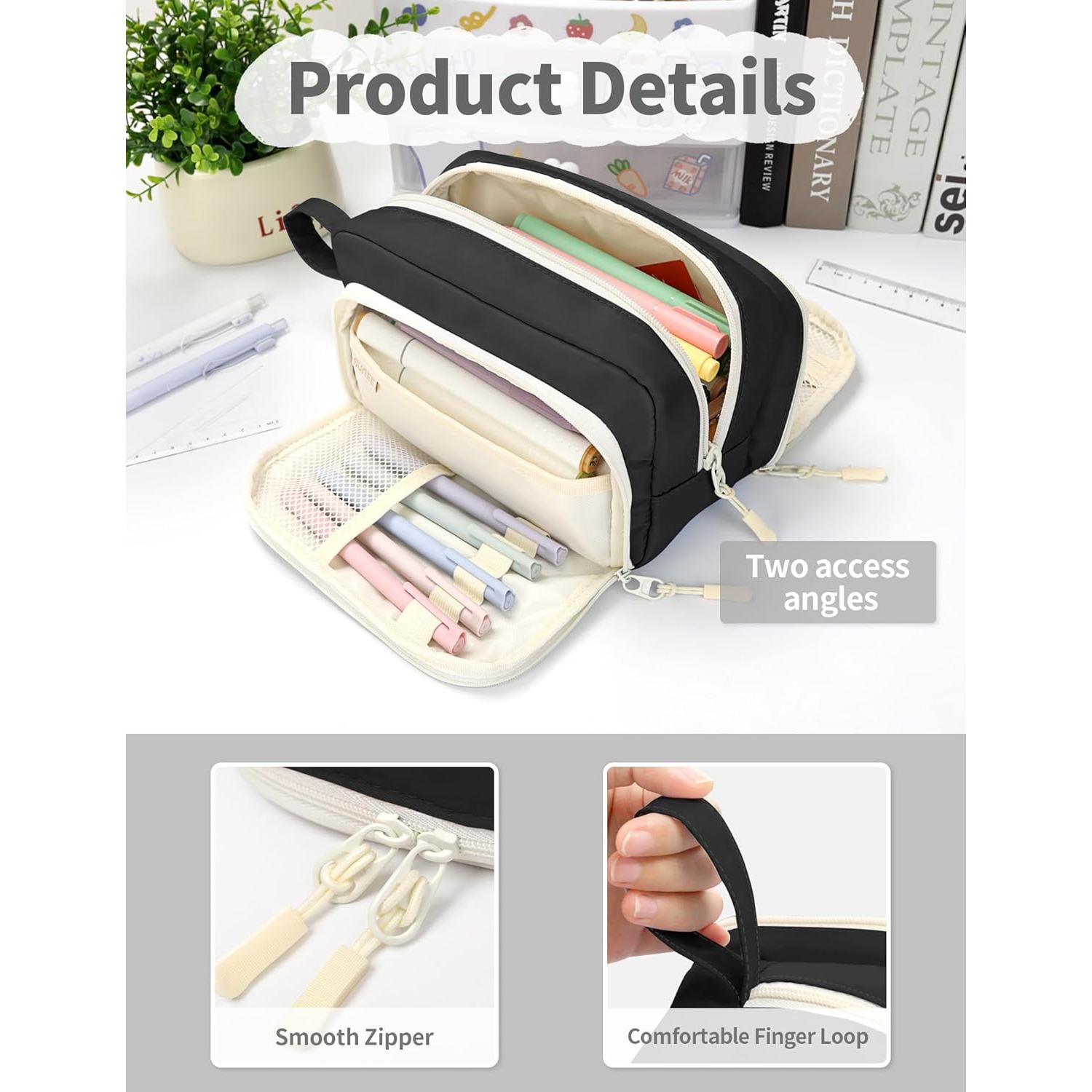 Estuche de Lápices Grande SUNEE Negro Kawaii 3 Compartimentos