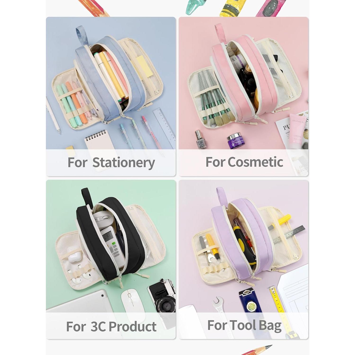 Estuche de Lápices Grande SUNEE Negro Kawaii 3 Compartimentos