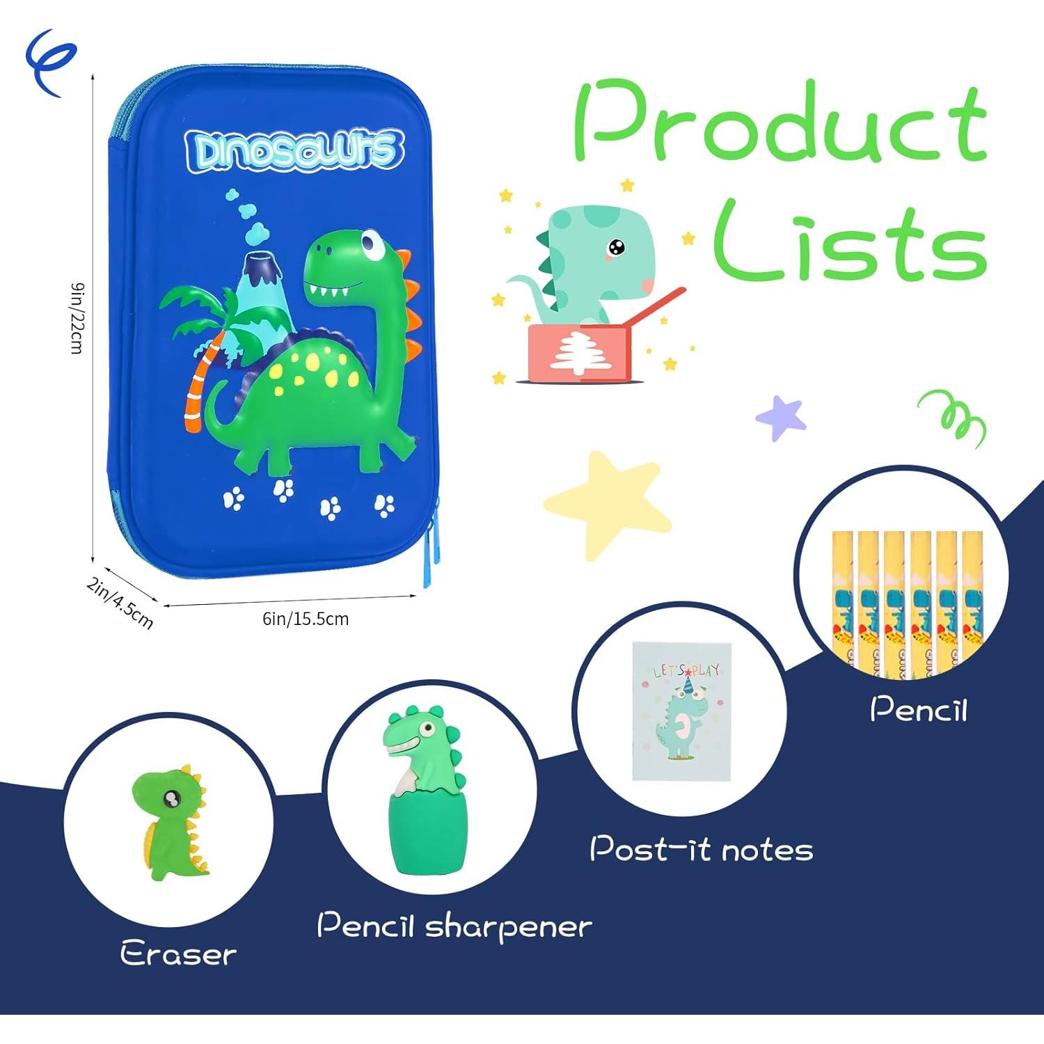 Estuche de Lápices Homicozy Dinosaurio Azul 3D para Niños