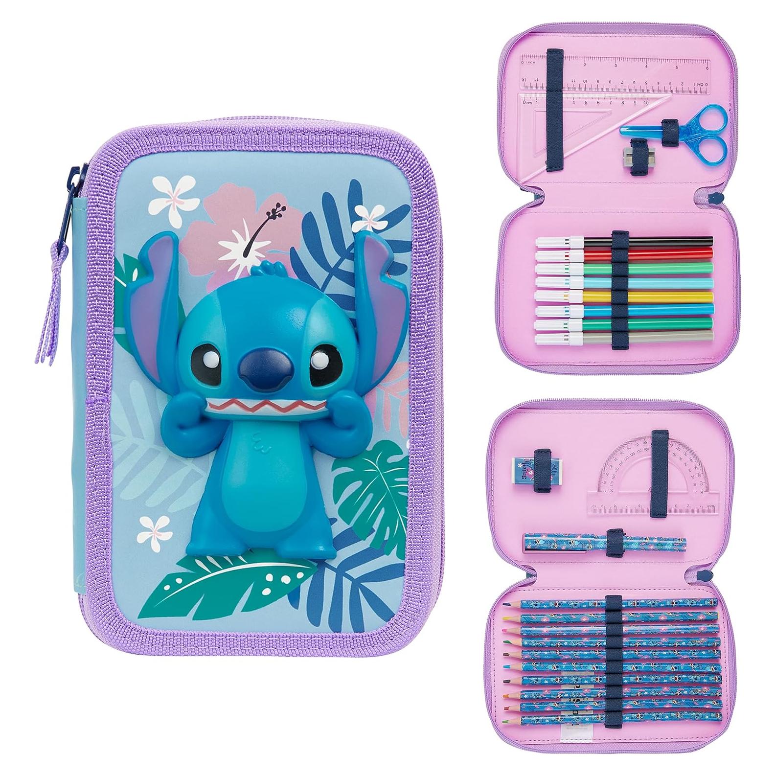 Estuche de Lápices Disney Azul Stitch Doble Cierre 21x16.9cm
