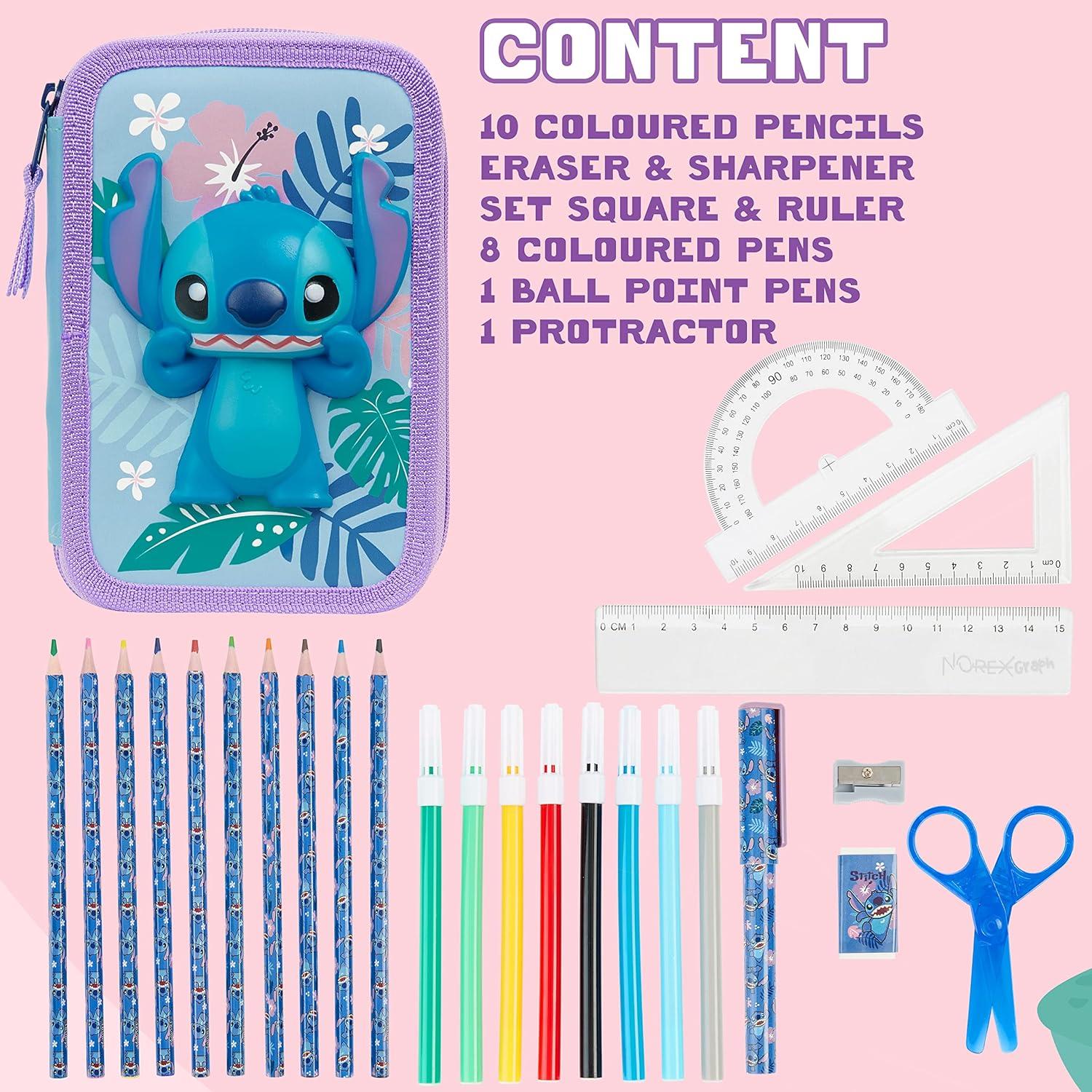 Estuche de Lápices Disney Azul Stitch Doble Cierre 21x16.9cm