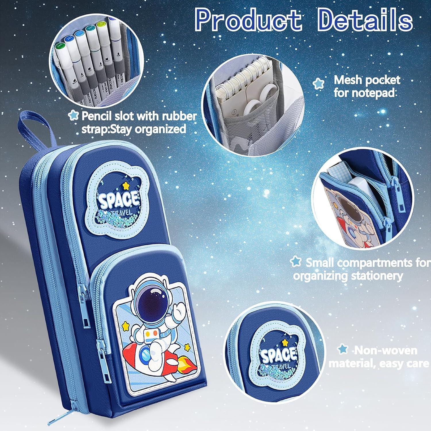 Estuche de Lápices Azul para Niños con Diseño de Astronauta
