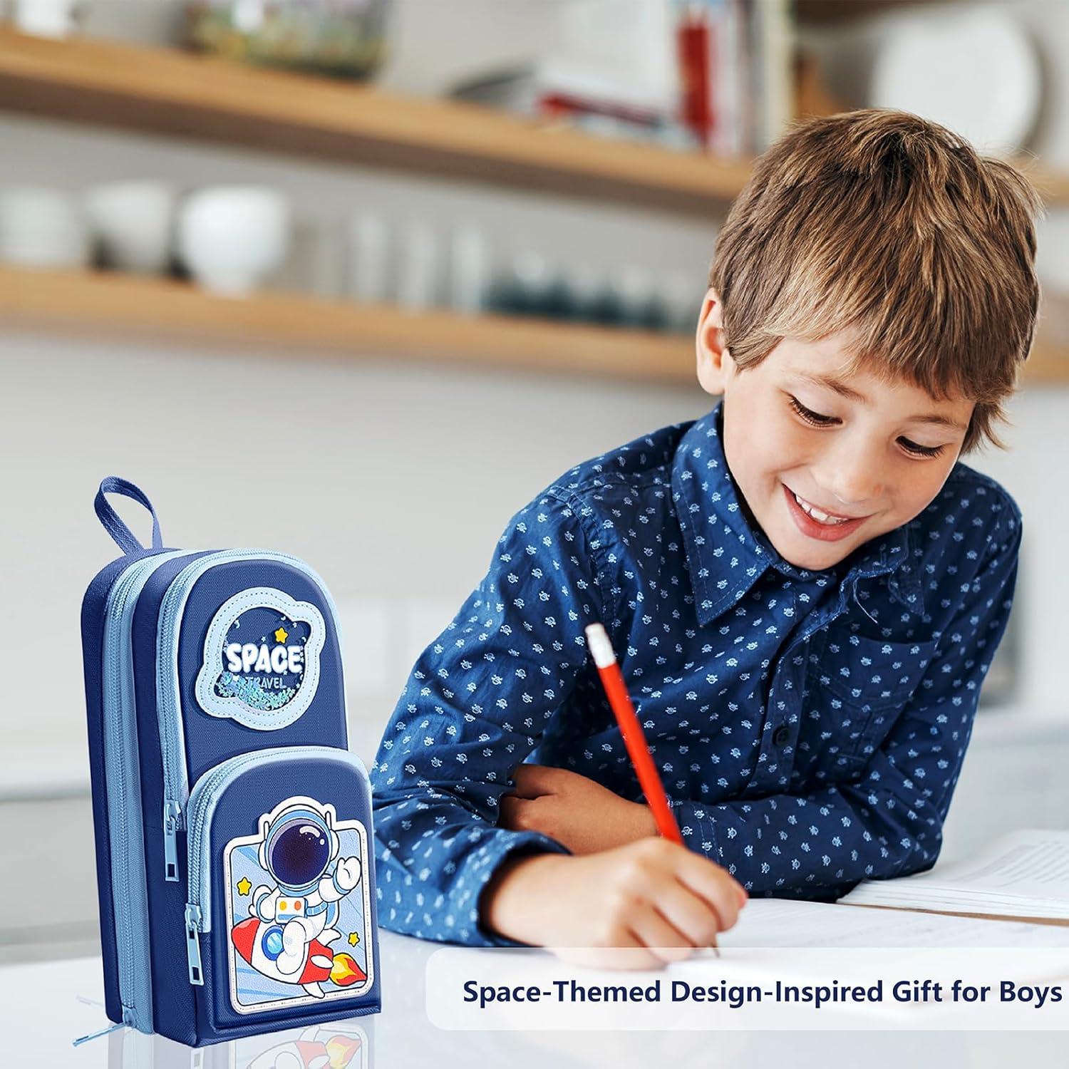 Estuche de Lápices Azul para Niños con Diseño de Astronauta