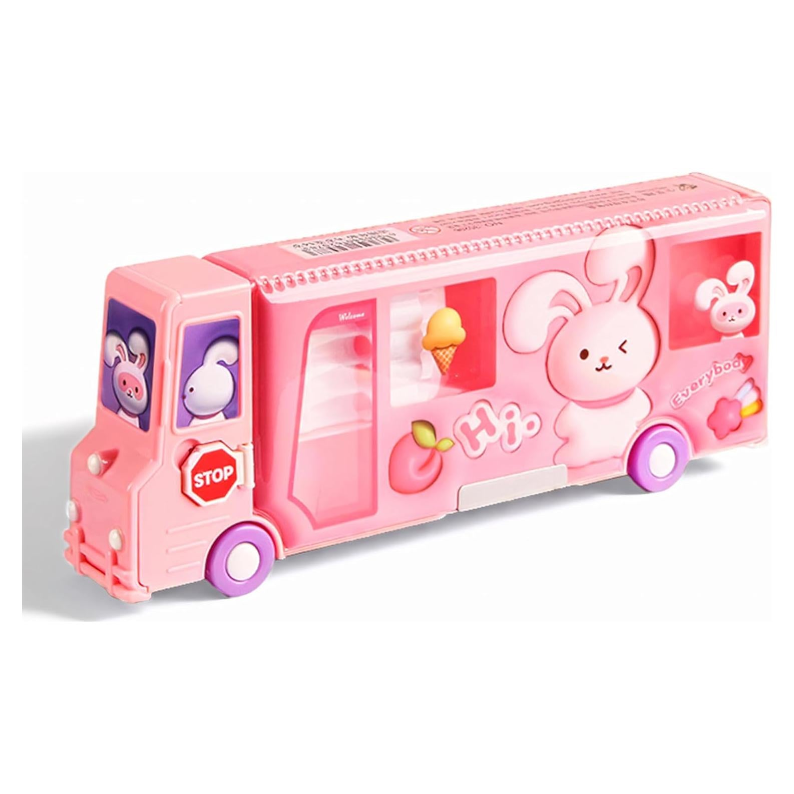 Estuche de Lápices Autobús Escolar Ristpal con Sacapuntas Rosa