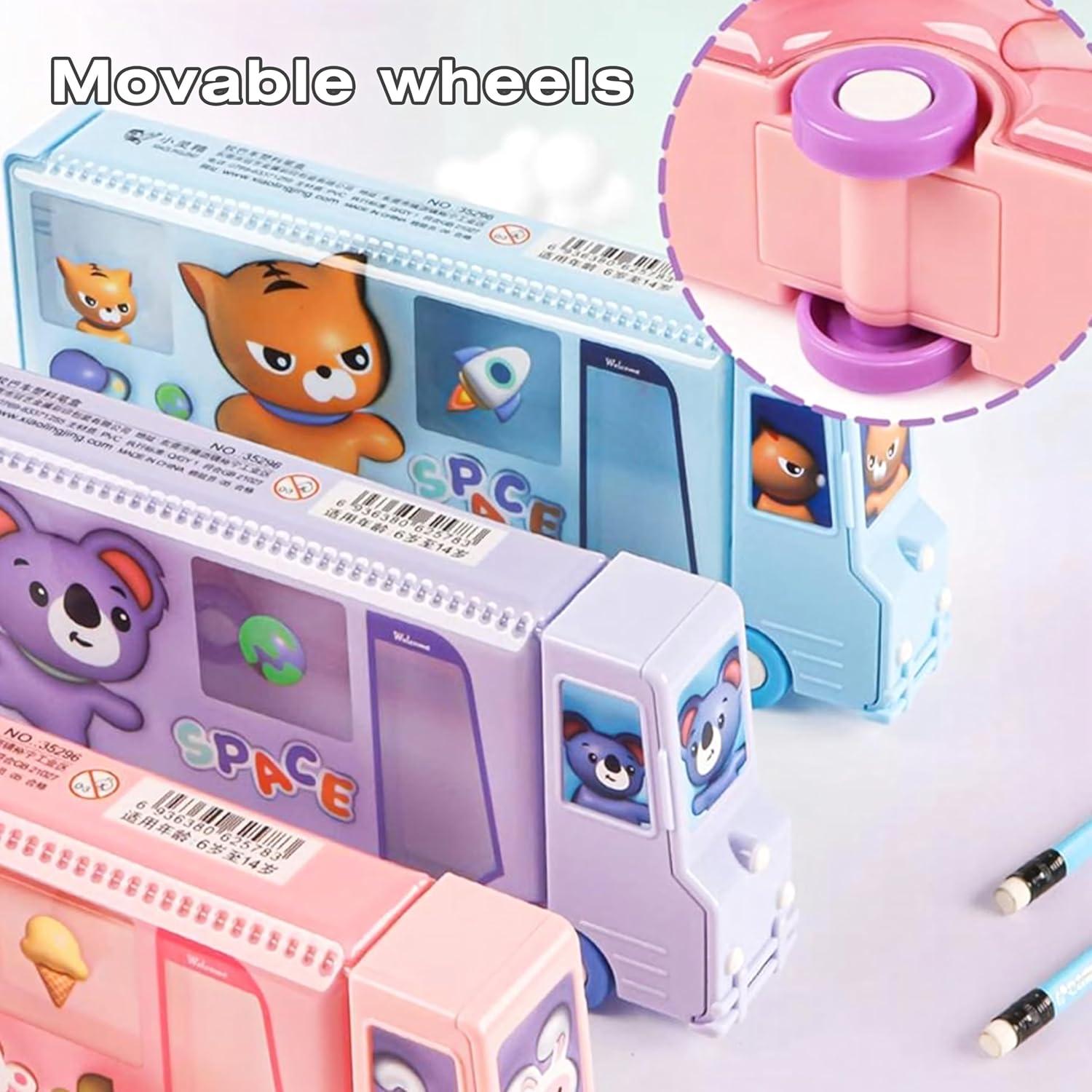 Estuche de Lápices Autobús Escolar Ristpal con Sacapuntas Rosa