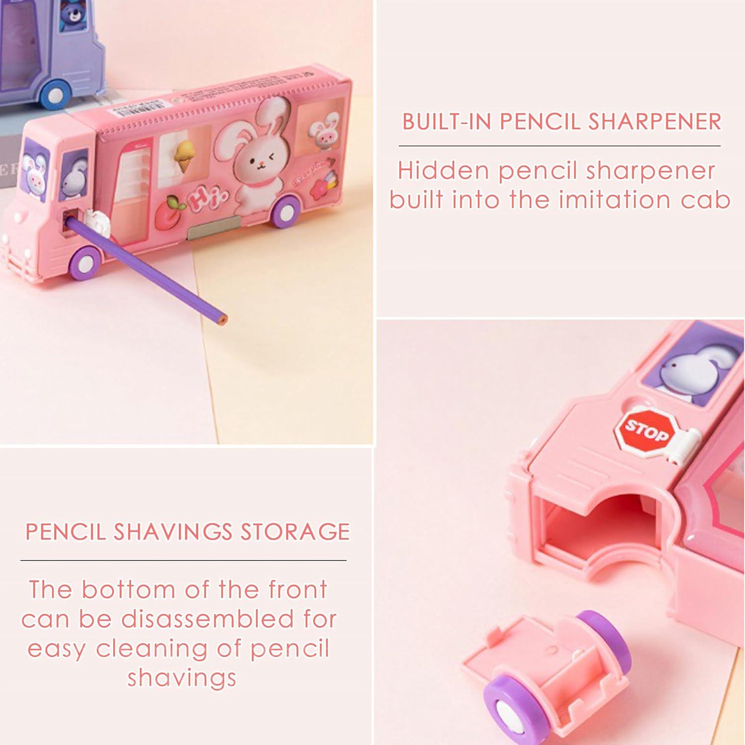 Estuche de Lápices Autobús Escolar Ristpal con Sacapuntas Rosa