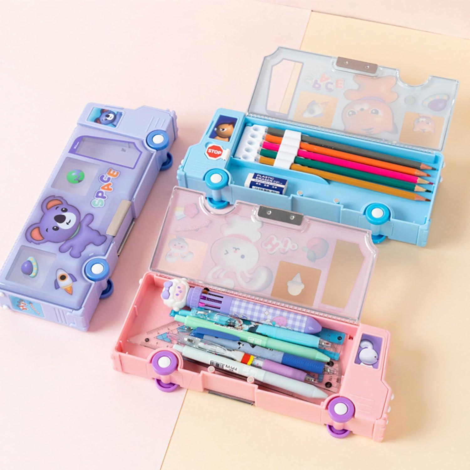 Estuche de Lápices Autobús Escolar Ristpal con Sacapuntas Rosa