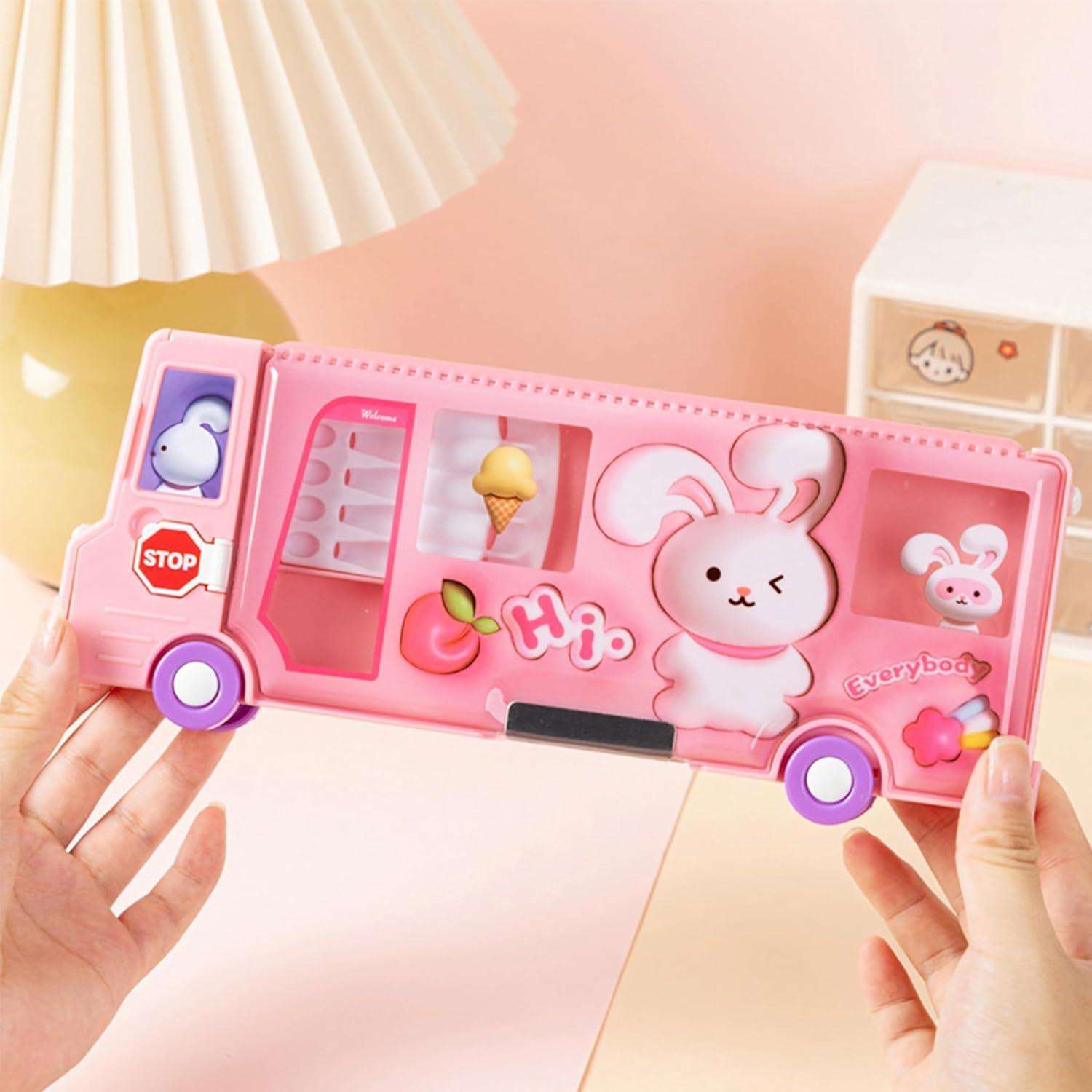 Estuche de Lápices Autobús Escolar Ristpal con Sacapuntas Rosa