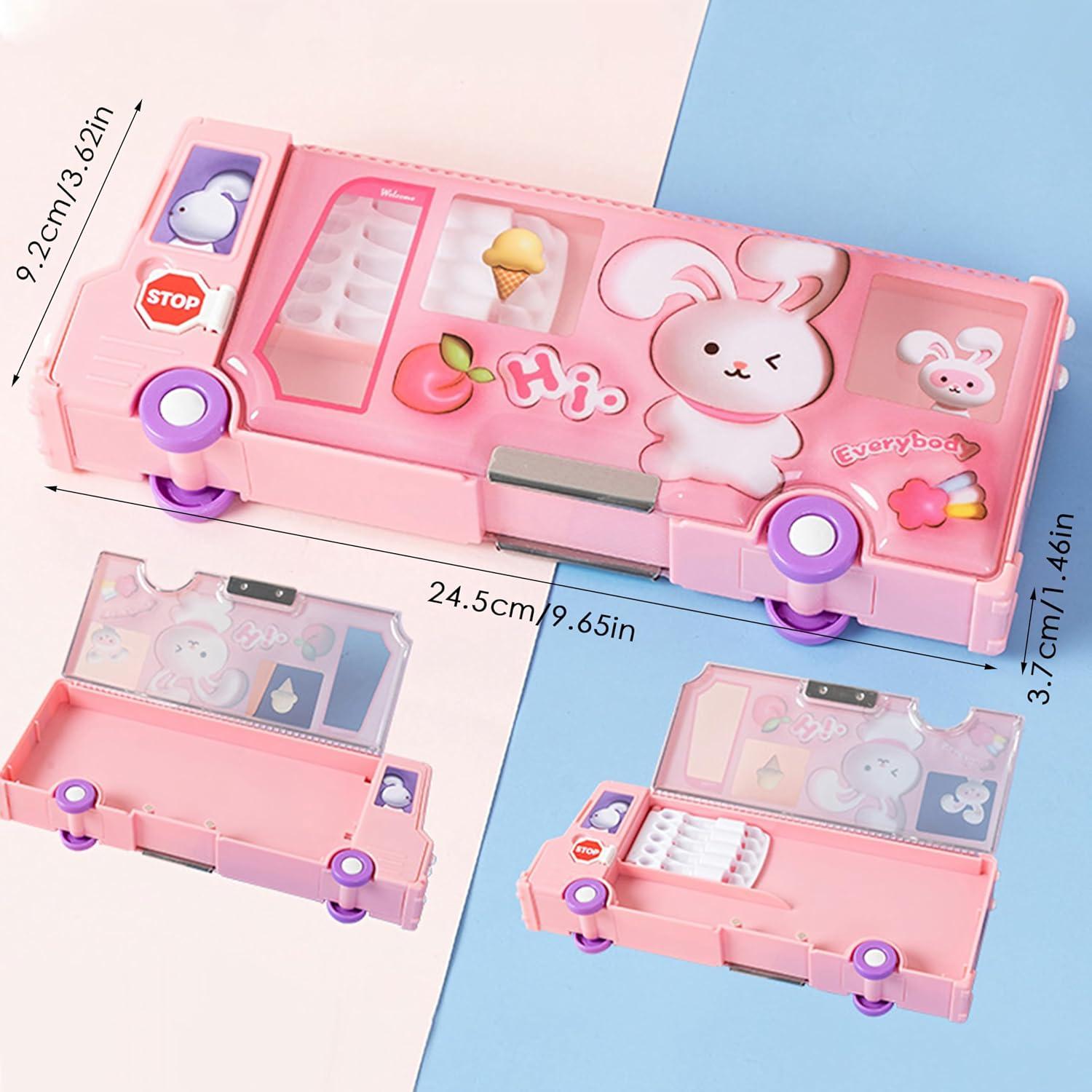 Estuche de Lápices Autobús Escolar Ristpal con Sacapuntas Rosa