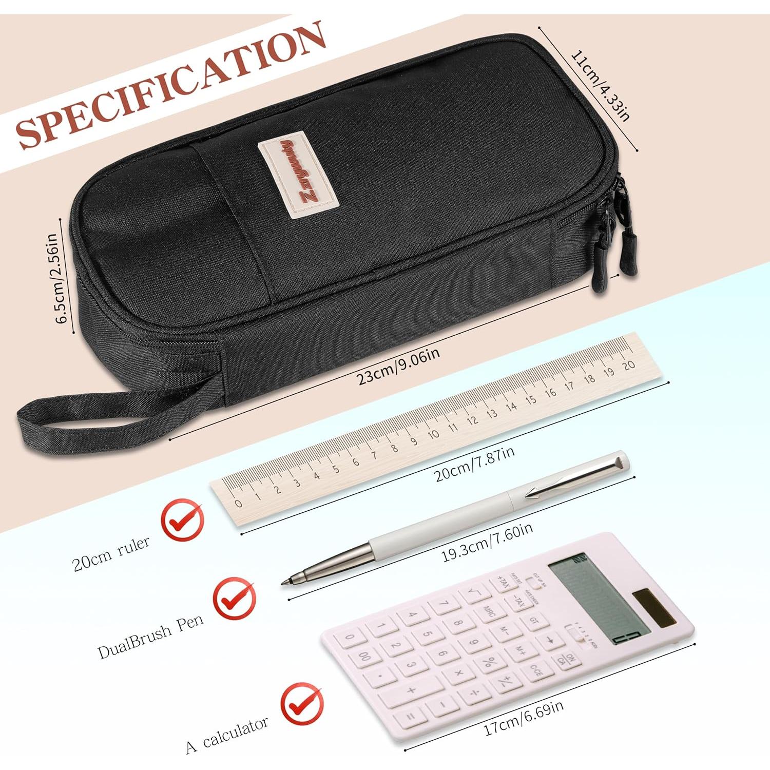 Estuche de Lápices Zzrywuty Grande Negro para Oficina y Viaje